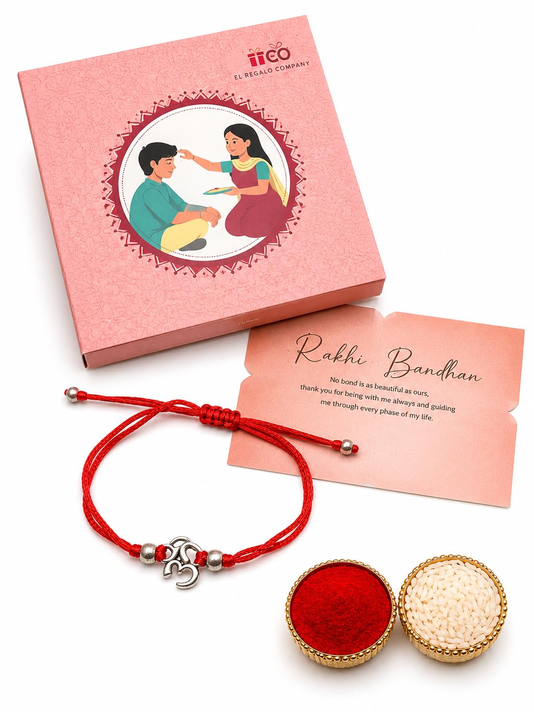 Auspicious Red Thread OM Rakhi for Brother - Simple & Minimalist OM Bracelet Rakhi For Boys with Roli Chawal Shagun, Message Card in Rakhi Gift Box-image-30