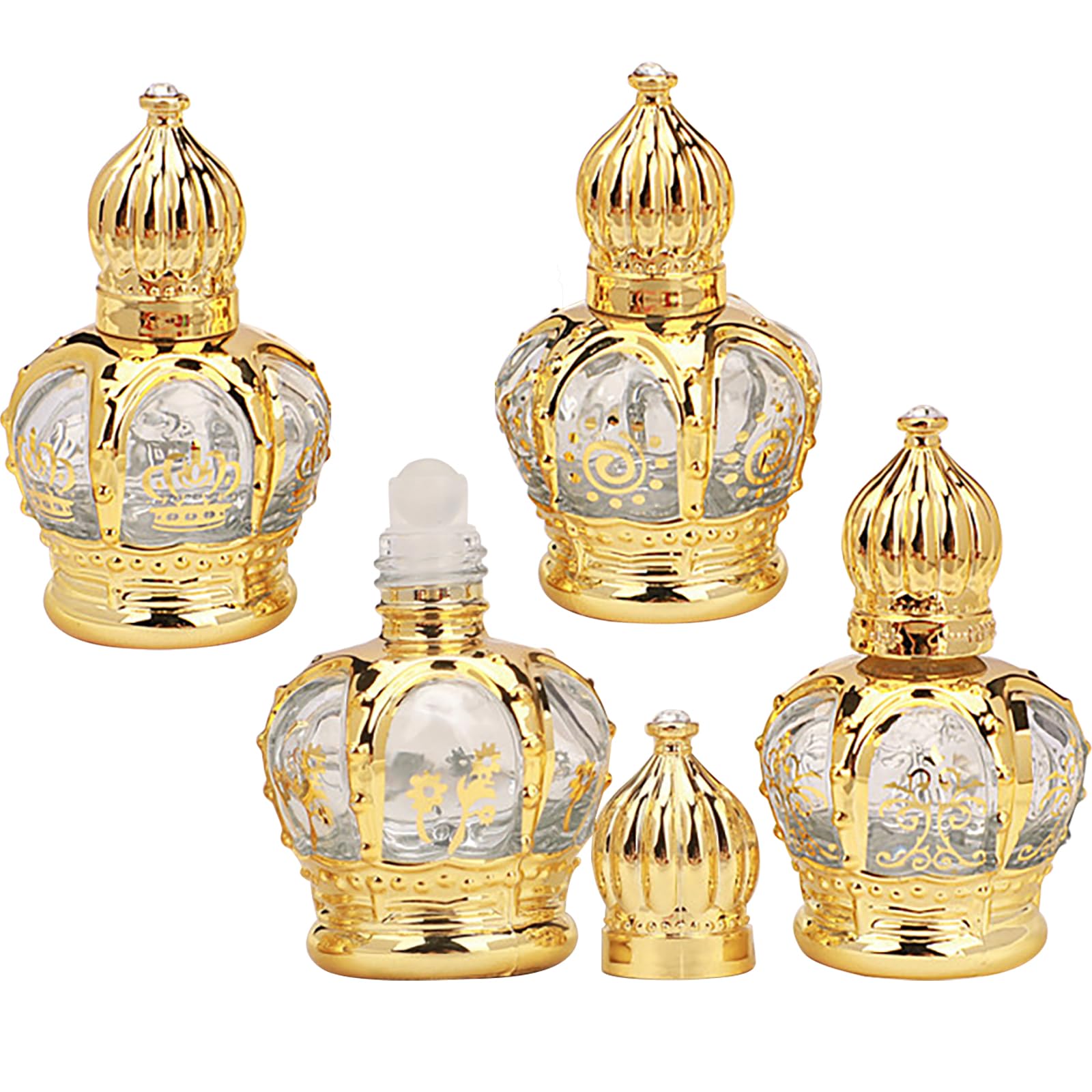 Dynaeuty 4 Pack Roller Balls For Essential Oils, 15ml Glass Roll On Bottles With Caps For Travel, Perfume And Lip Gloss (Art Deco)