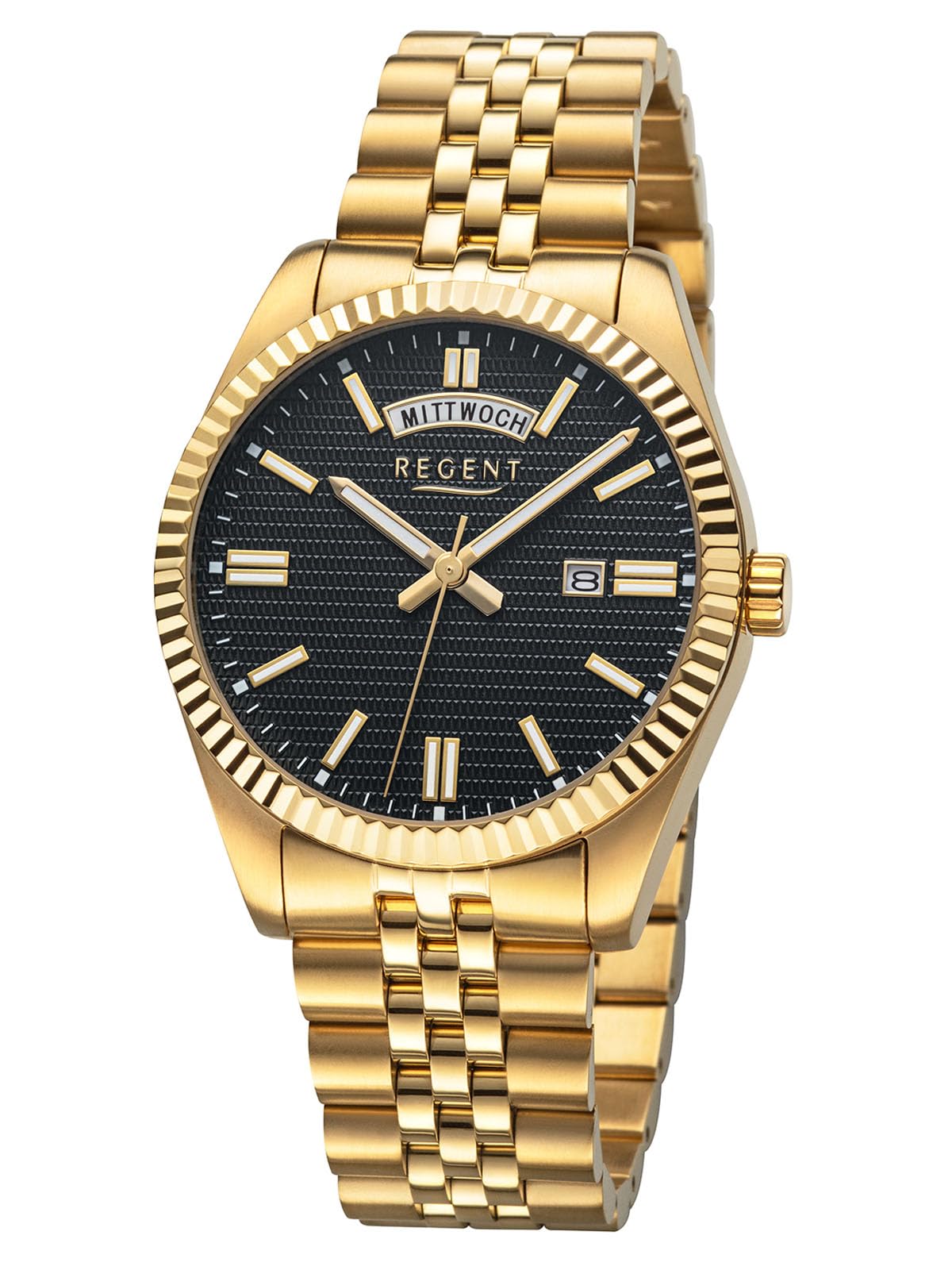 REGENT Herrenuhr mit Edelstahl Armband 40 MM Durchmesser 10 Bar Datum Wochtentag in verschiedenen Varianten