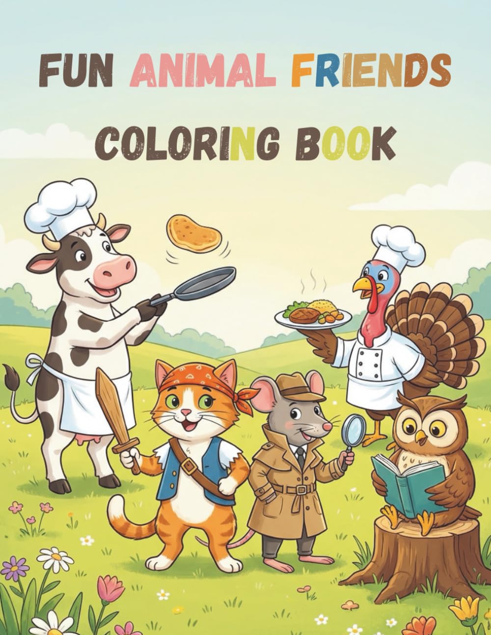 Fun Animal Friends Coloring Book: Simple and Large Drawings for Toddlers and Kindergarten