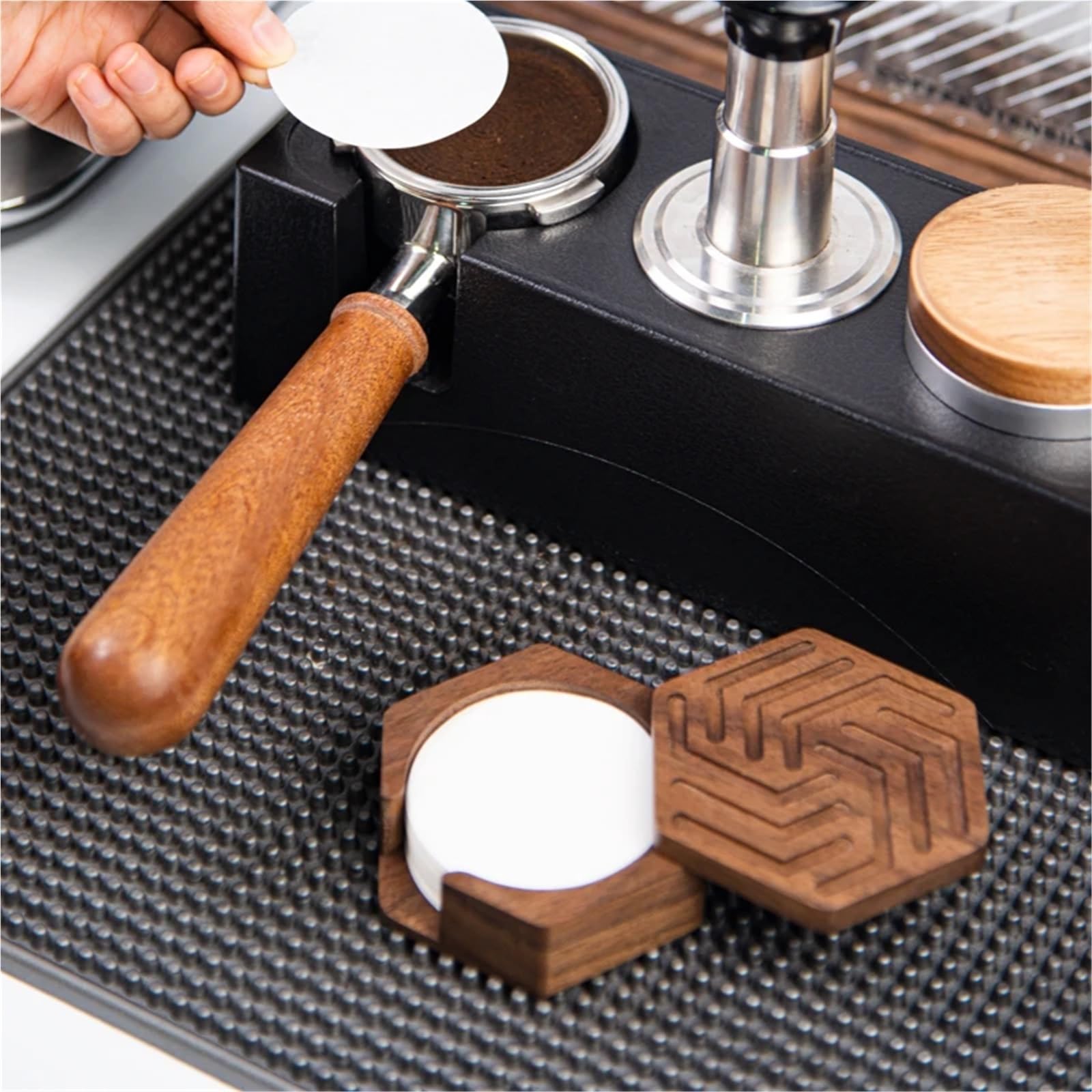 2 stücke Holz Kaffee Filter Papier Lagerung Box Halter 51mm 53,0mm 58mm 60mm Massivholz lagerung Für Kaffeebar(Brown)