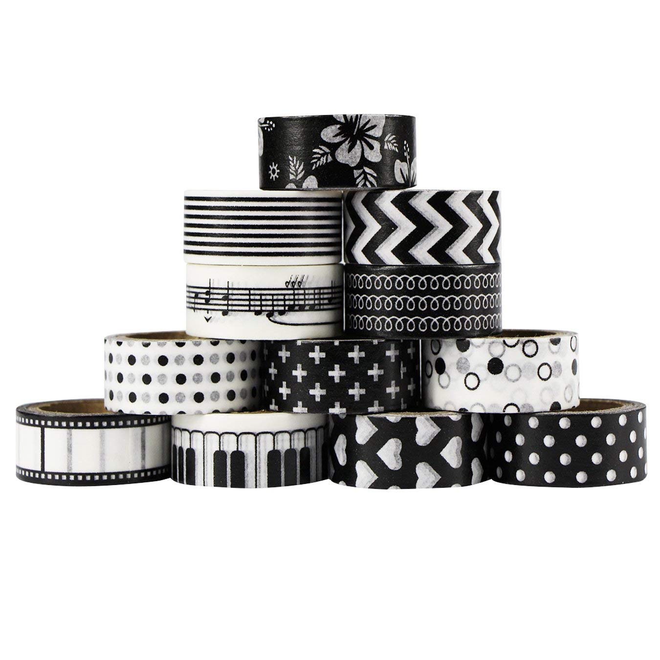12pcs Decorative Washi Tape Masking Tape Adhesive Scrapbooking DIY Craft Gift (Black)