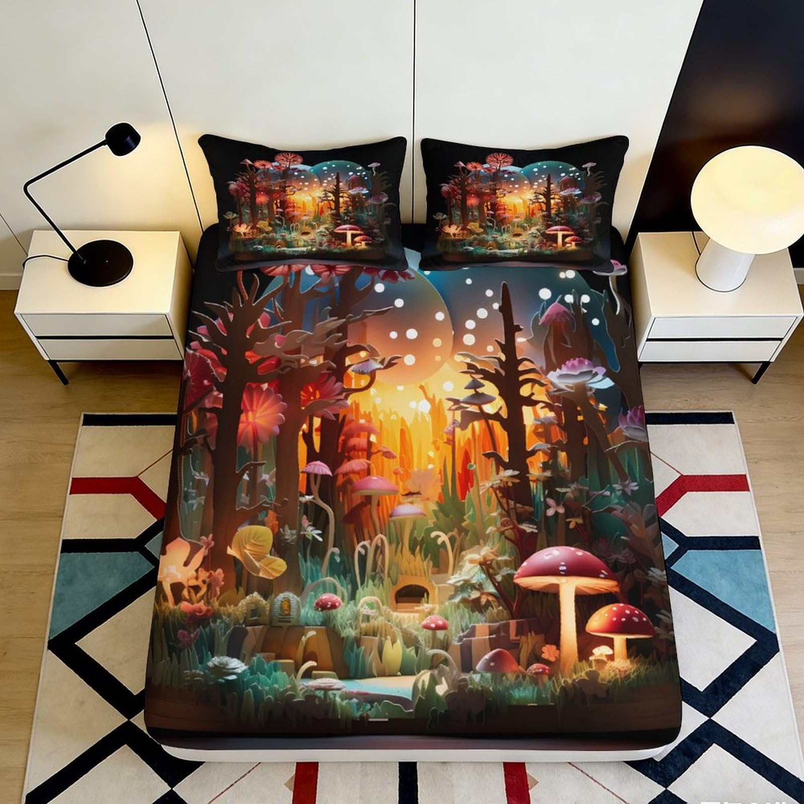 Pnayamiorkfel Style-6 3D Printed Fantasy Forest Fitted Sheet Microfiber Soft Breathable Magical Mushroom Bed Cover For Bedroom Dorm Decor 90X200x25cm