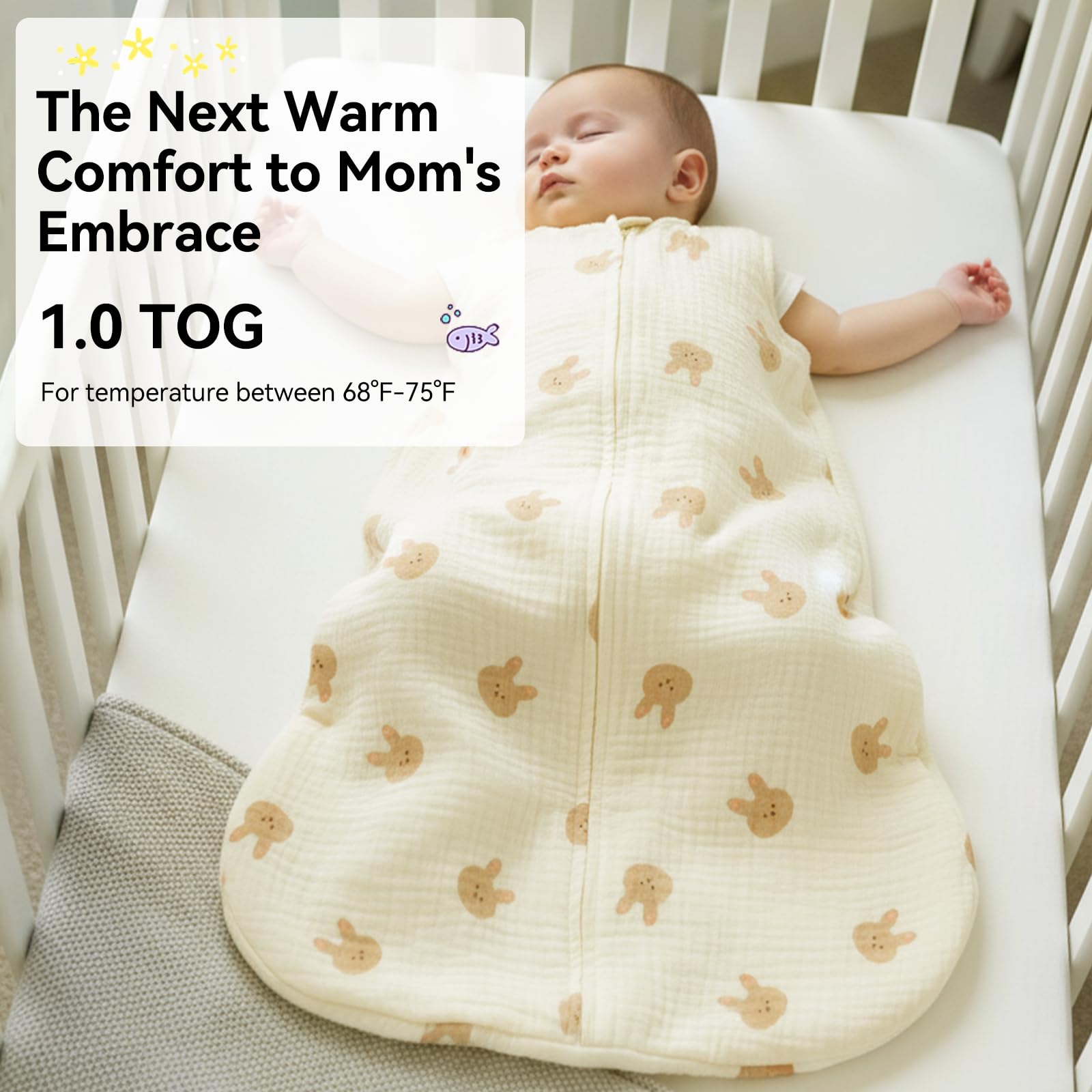 Hovershoes Baby Sleeping Bag 1.0 Tog for Newborn Infant Boys Girls Sleep Sack Wearable Blanket Cotton Unisex Toddler Sleep Bag with 2-Way Zipper for 0-12 Months - Ideal for 20-24C Temperatures - Image 2