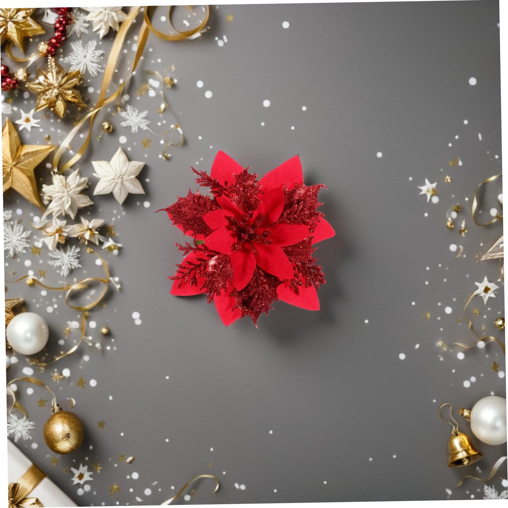 TOYANDONA 12 Piezas de Decoración de Flores Artificiales Poinsettia de Navidad para La Decoración del Árbol de La Guirnalda de Navidad con 12 Piezas de Clips Y Tallos Rojo Brillante