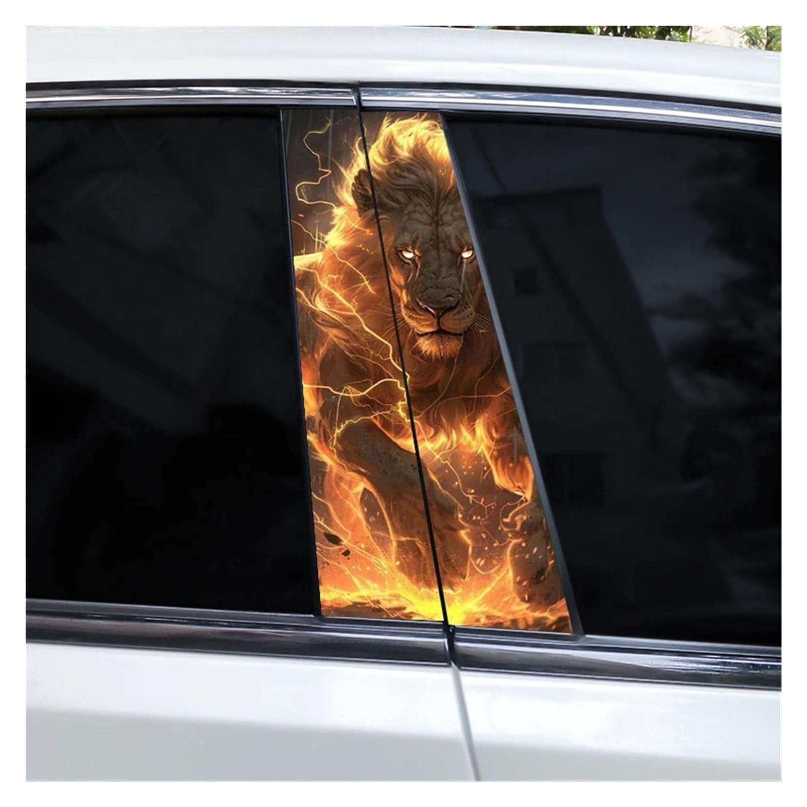 Car Side Decals 2pcs Lion Tiger Flame Animal Car Center Pillar Stickers Sunscreen and Waterproof B-Pillar Decal(Style H)