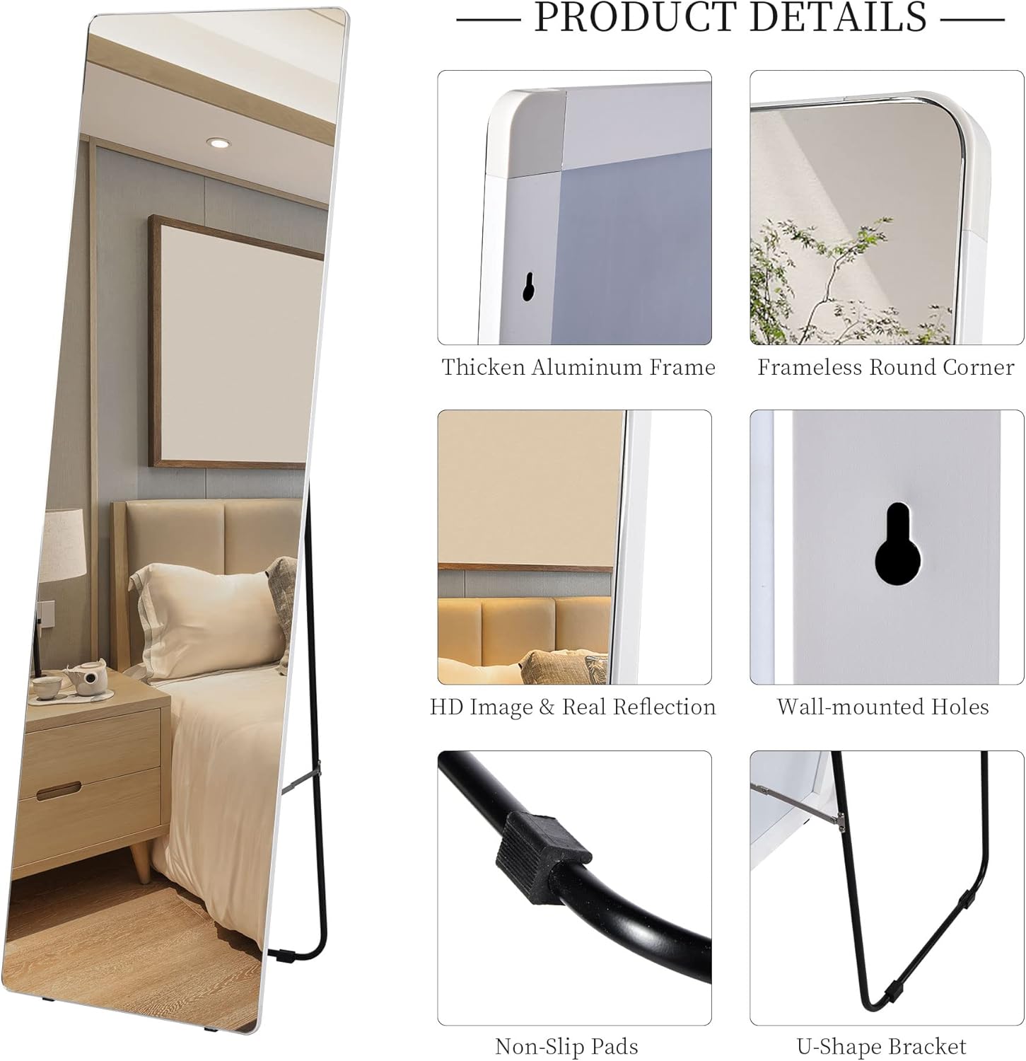 Vlsrka 63" x 18" Full Length Mirror, Floor Standing Mirror, Wall Mounted Mirror Full Body Mirror Tall Mirror Long Mirror for Bedroom Living Room (White) : Home & Kitchen