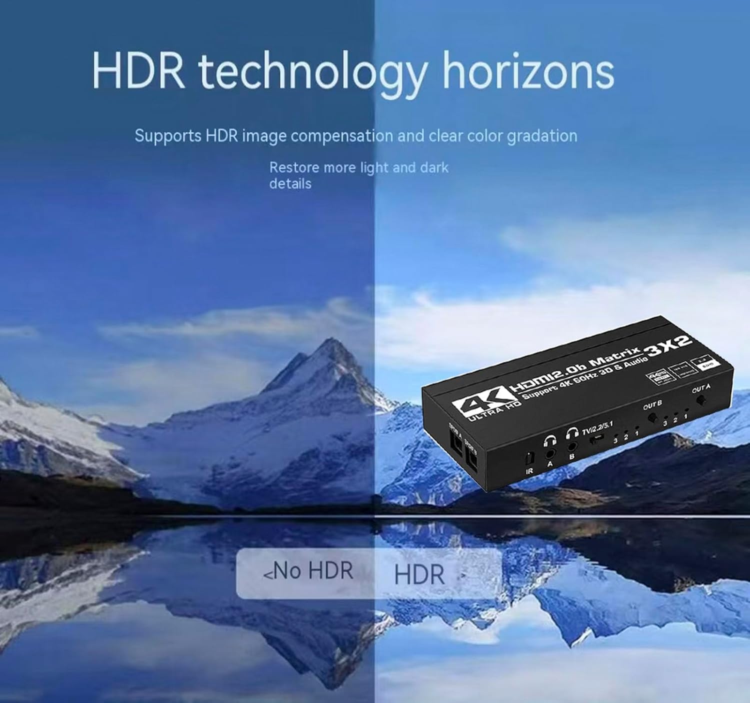 HDMI Matrix 3x2 4K 60Hz Matrix Switch 3 in 2 Out Switcher Splitter Box con estrattore EDID e telecomando IR, supporto Ultra 4K HDR, 3D/1080P, HDMI 2.0b, HDCP 2.2