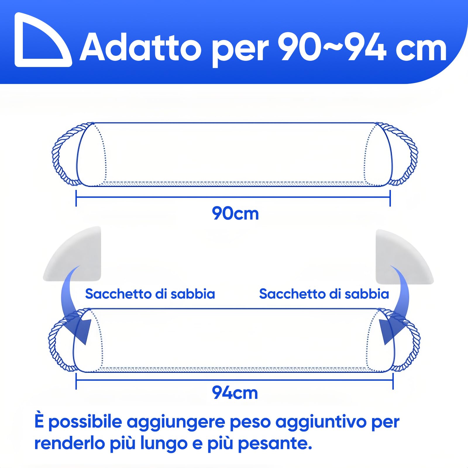 90-94cm Paraspifferi Sottoporta con Materiale Fonoisolante Più 2 Sacchi di Zavorra in Sabbia,90° Antispifferi per Porte Impedire l'ingresso di Aria Calda/Fredda, Rumori e Insetti,para spifferi porta