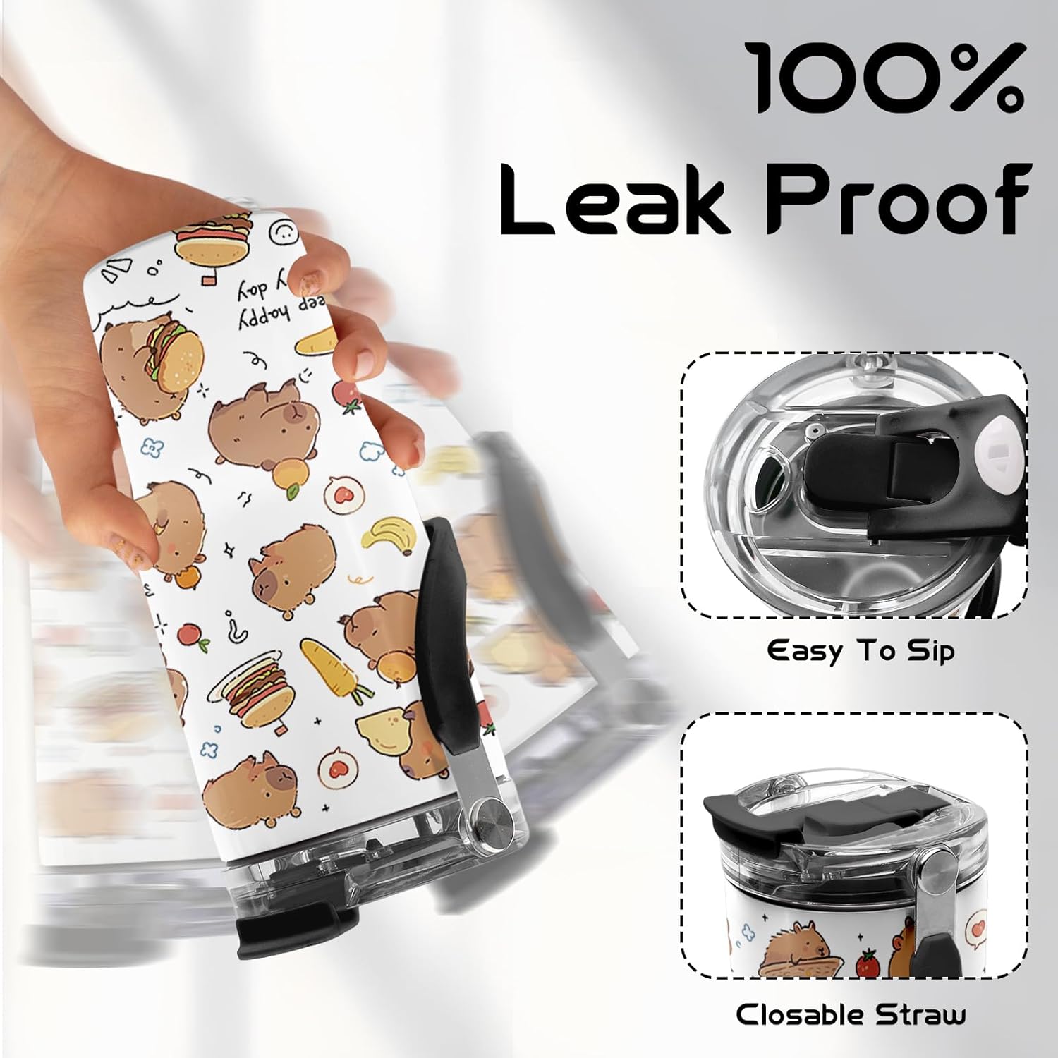 Capybara Tumbler 20 oz with Handle - Cute Animal Water Bottle, Insulated Cup - Unique Gifts for Girls, Kids, Capybara Lovers - Birthday Christmas Gift - Image 5