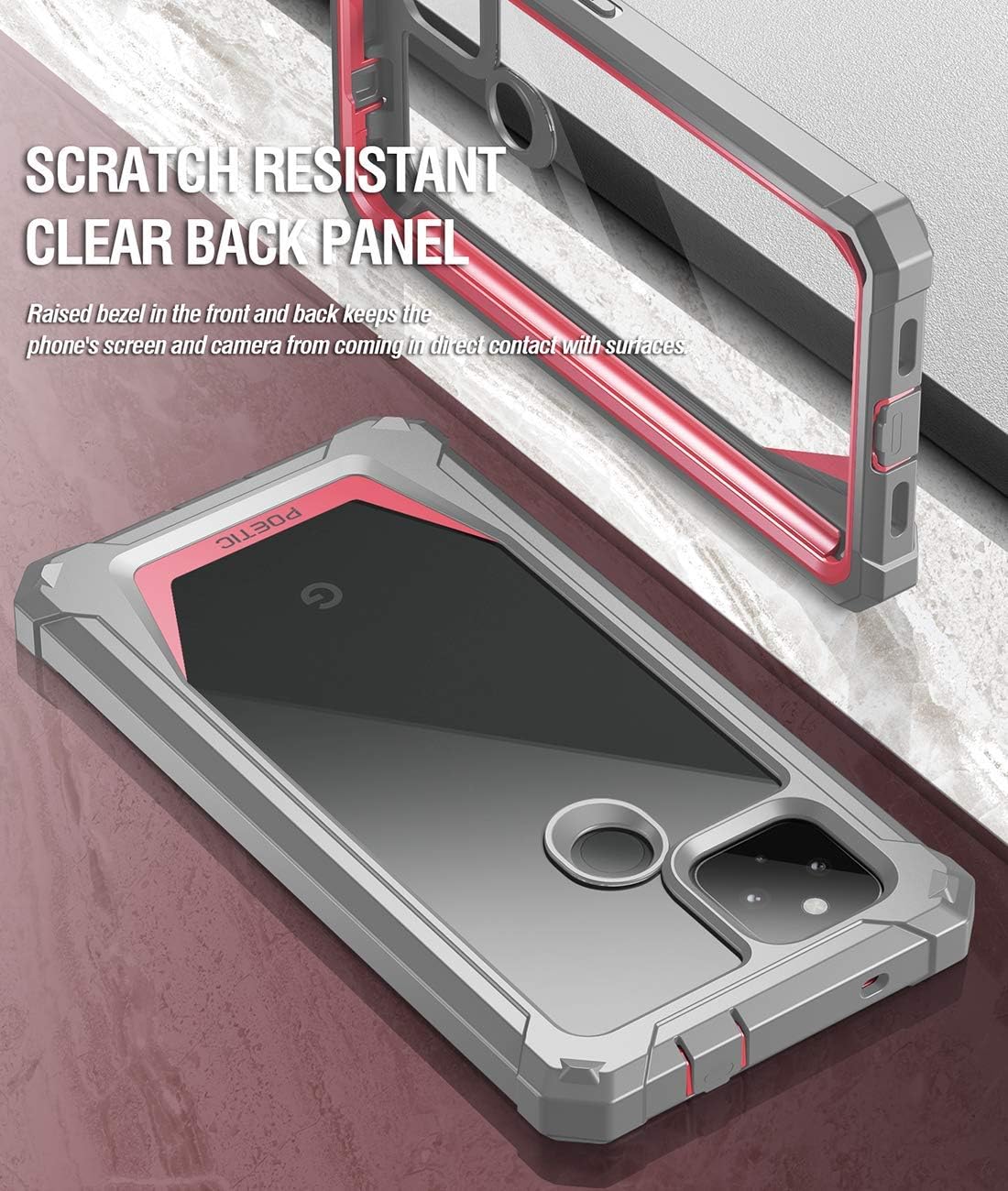 Poetic Guardian Series Designed for Google Pixel 4a 5G Case 6.2 inch (2020), Full-Body Hybrid Shockproof Bumper Cover with Built-in-Screen Protector, Pink/Clear