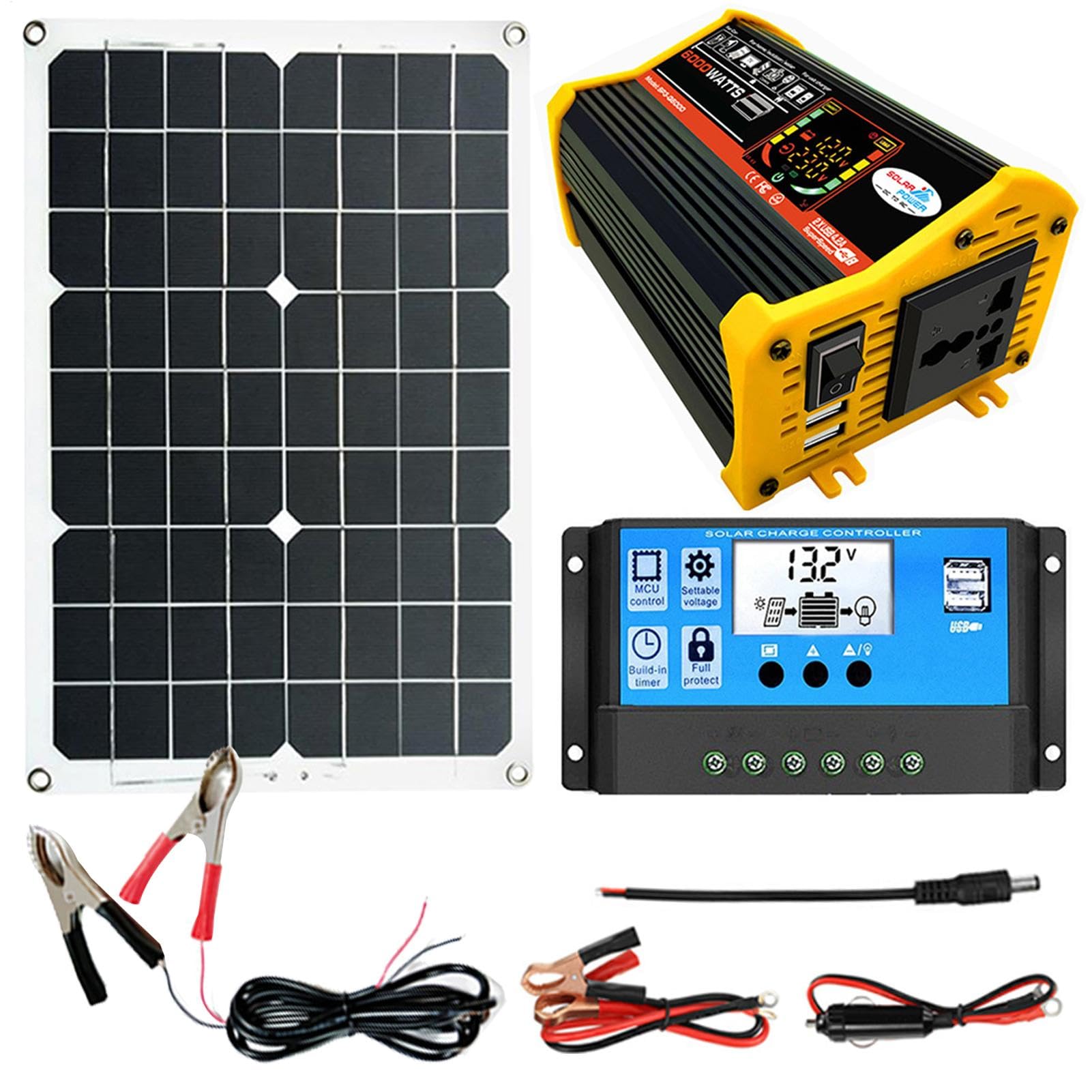 Stazione Di Energia Portatile Ad Energia Solare Con Inverter Di Corrente | Da 6000 W E Pannelli - Modulo Fotovoltaico Monocristallino Ad Alta Efficienza Per La Casa, Campeggio, Barche, Roulotte, V
