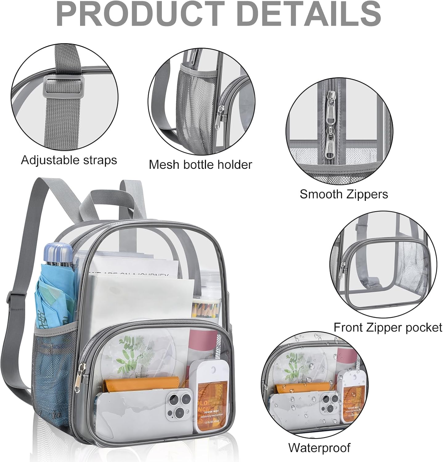 USPECLARE Clear Backpack for Stadium Events Small Clear Backpack 11.5x9.5x6 for Concert Sport Events Work Travel - Image 4