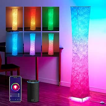 chiphy Floor Lamp, RGB Color Changing Smart App Control Lamp, Work with Alexa & Google Home, Music Sycn and Multi Scene Modes, 61" Tall White Column Dimmable Light for Living Room, Bedroom, Game Room