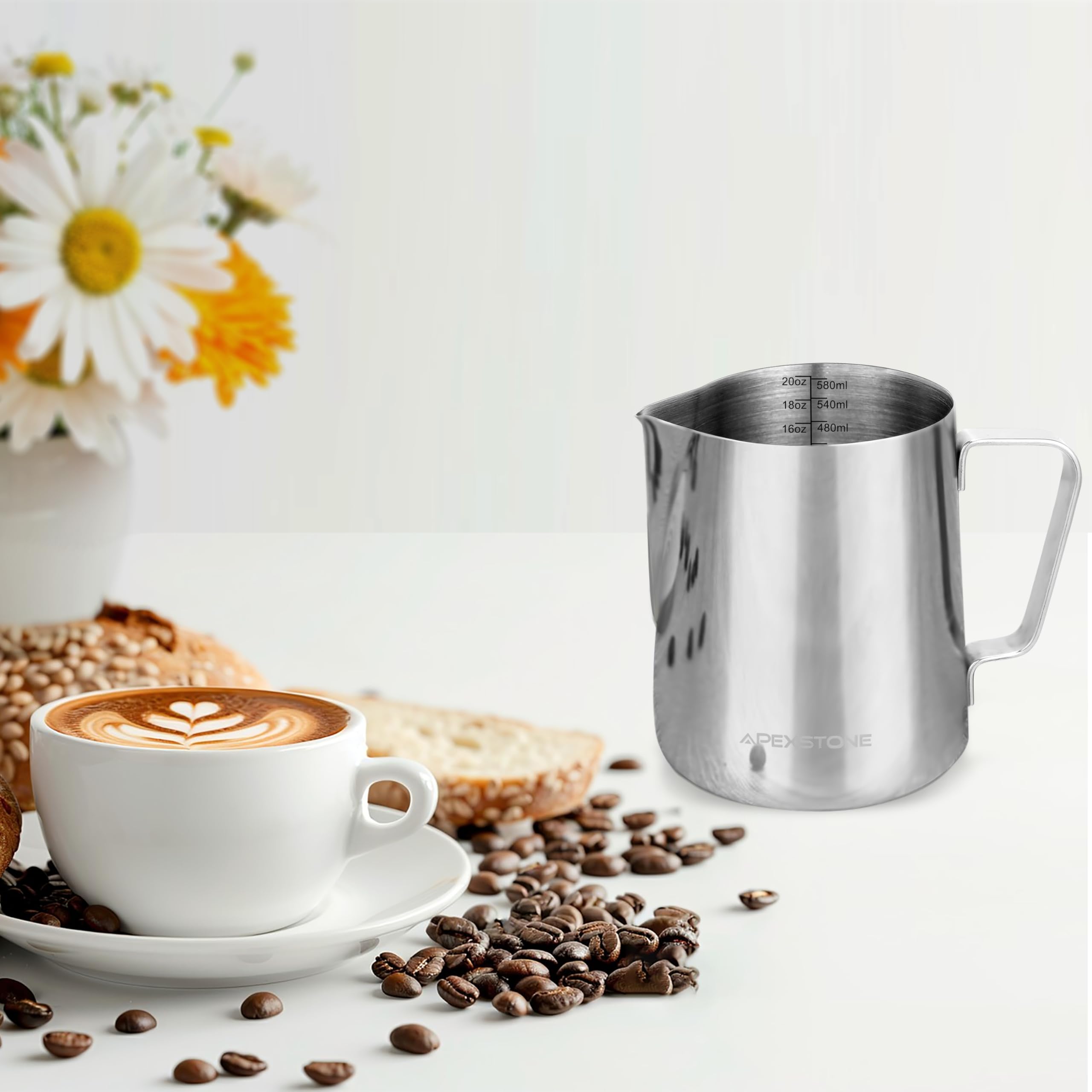 Jarra de Espuma de Leche Expreso de 20 Onzas/600 ml, Jarra de Vapor de Café, Taza de Espuma de Leche, Bolígrafo Artístico No Incluido