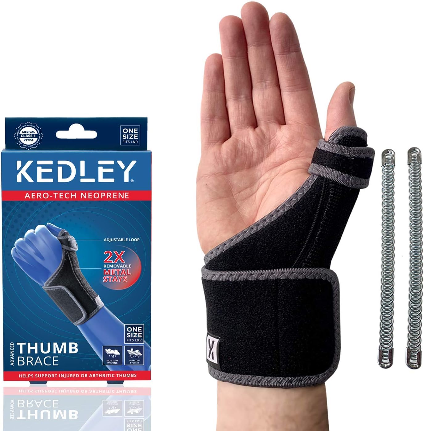 Thumb & Wrist Support for Right & Left Hand. Neoprene Brace With Two Removable Metal Stays to Adjust the Level of Support for De Quervains Tenosynovitis Splint, Arthritis & Tendonitis.