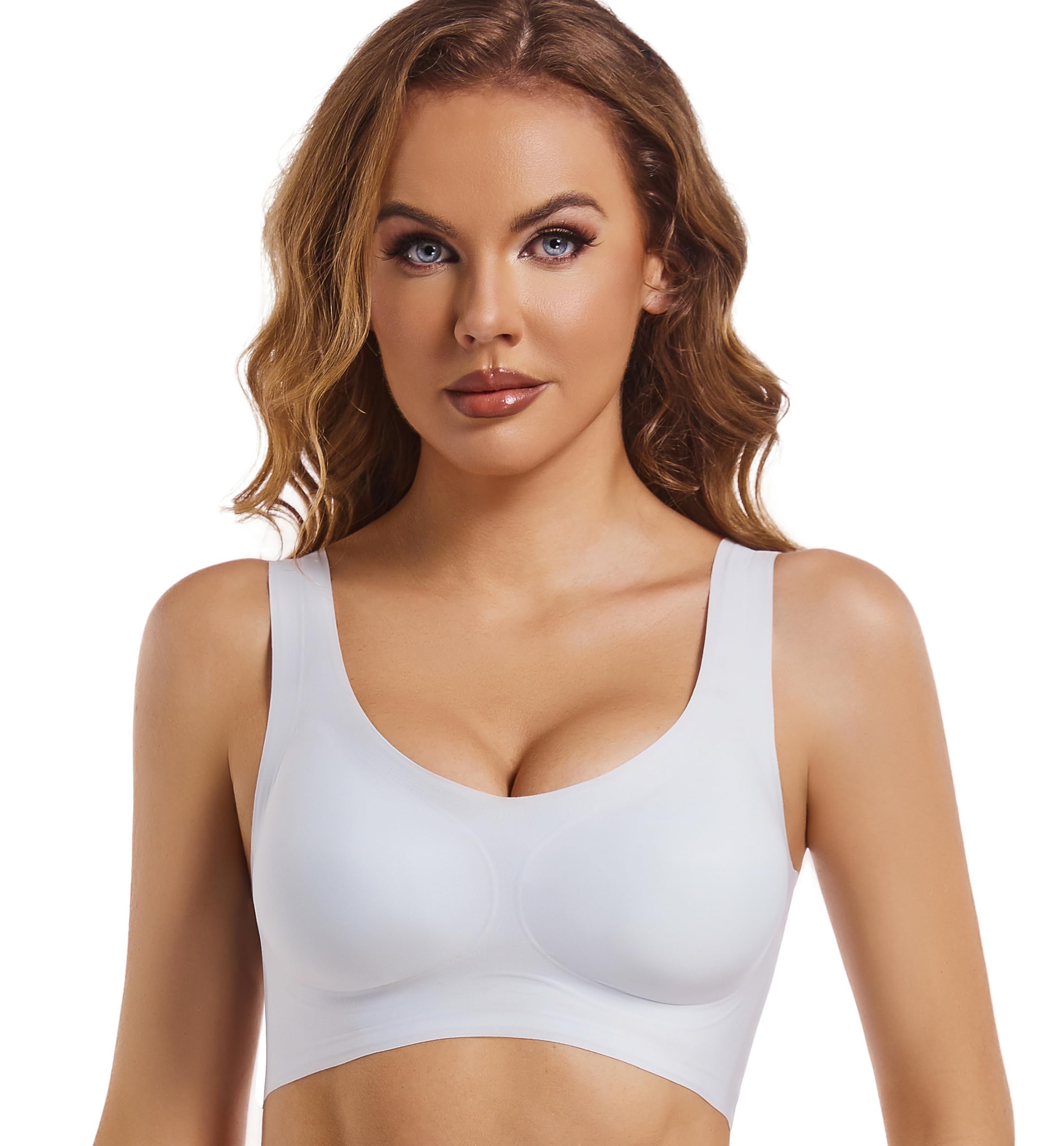 PRETTYWELLSleep Bras, Thin Soft Comfy Daily Bras, Seamless Leisure Bras for Women, A to D Cup, with Removable Pads