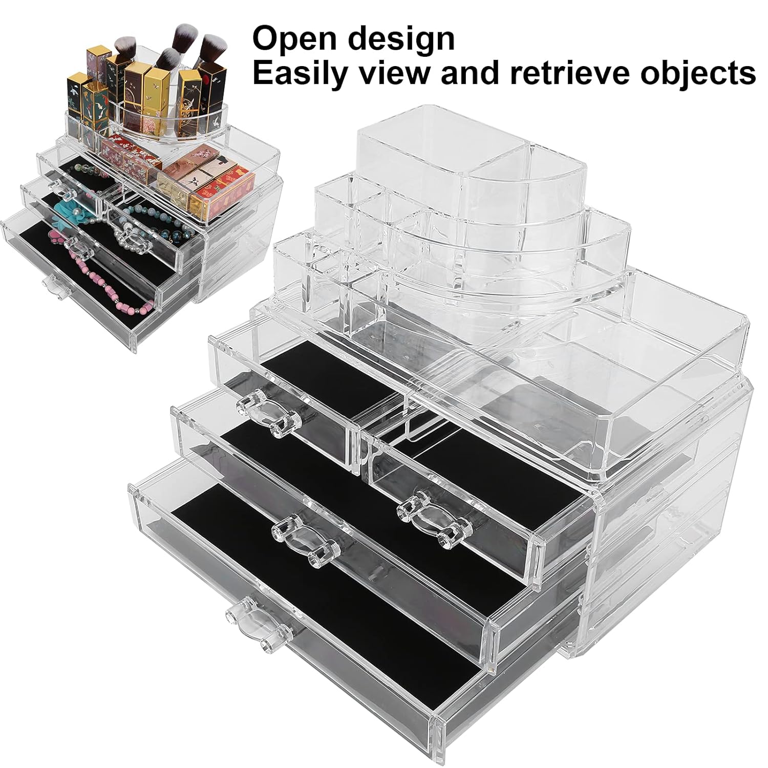 Lipstick Storage Box, Multifunctional Transparent Makeup Storage Box with Detachable Drawer for Cosmetics and Jewelry
