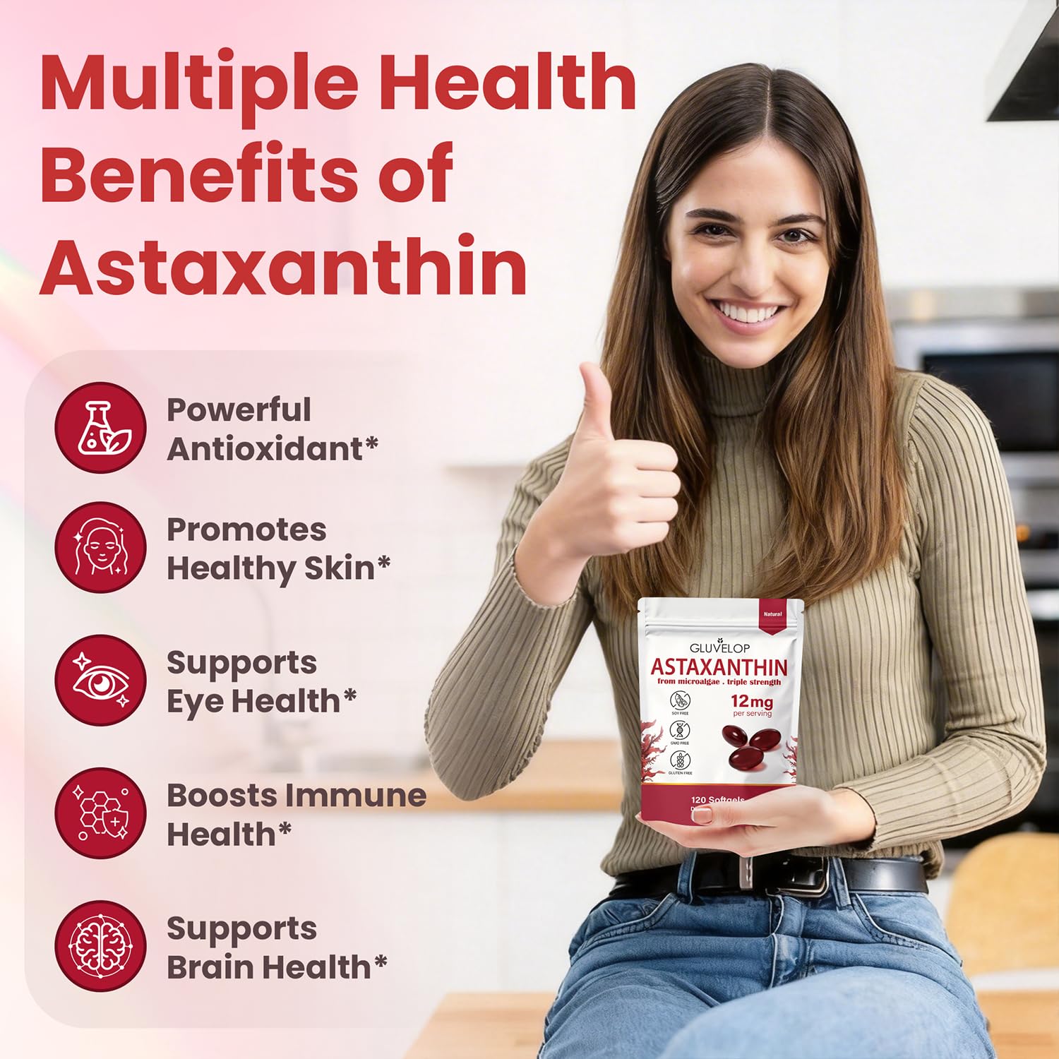 Premium Astaxanthin 12mg Supplements - Natural Microalgae Antioxidant for Skin, Eye & Immune Health - Non-GMO, Triple Strength, 120 Softgels (4 Month Supply) — Amazon image 2
