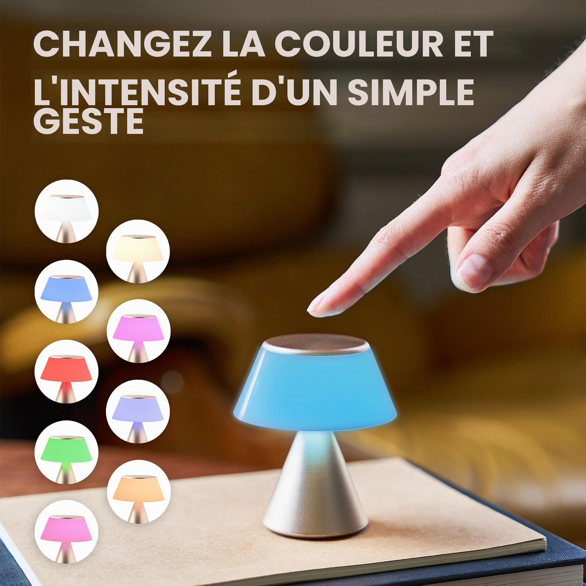 Lexon Lampe de chevet tactile LUMA S, veilleuse sans fil avec variateur d'intensité et synchronisation multi lampes, 9 couleurs LED, Rechargeable, Aluminium - Vert Sombre