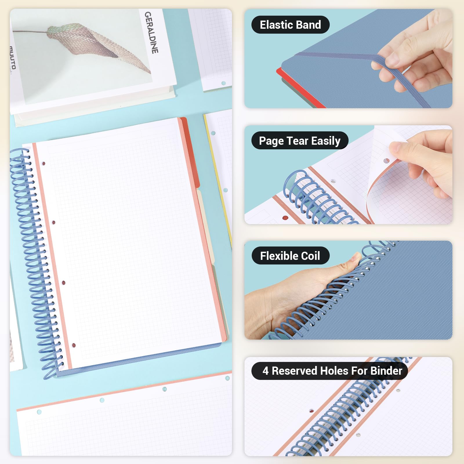 Quaderno A4 A Righe Con Copertina Rigida - 300 Pagine, Spirale Doppia, Verde, Per Appunti E Diario - Foto 10