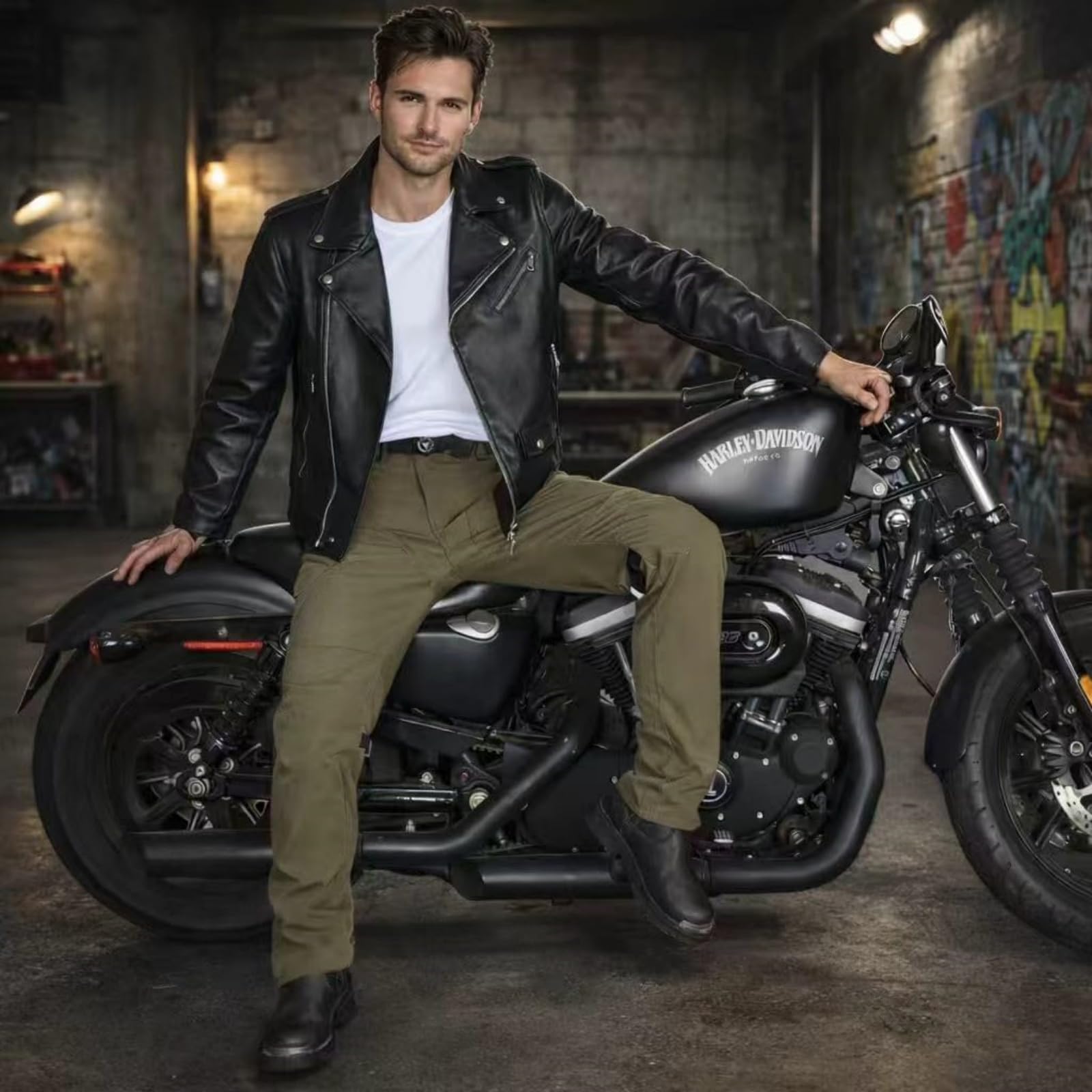 Pantaloni Moto Uomo con Protezioni CE Honeycomb – Regolabili e Fissabili, 97% Cotone Elasticizzato, Tessuto Urbano 4 Stagioni, Leggermente Impermeabili e Riflettenti