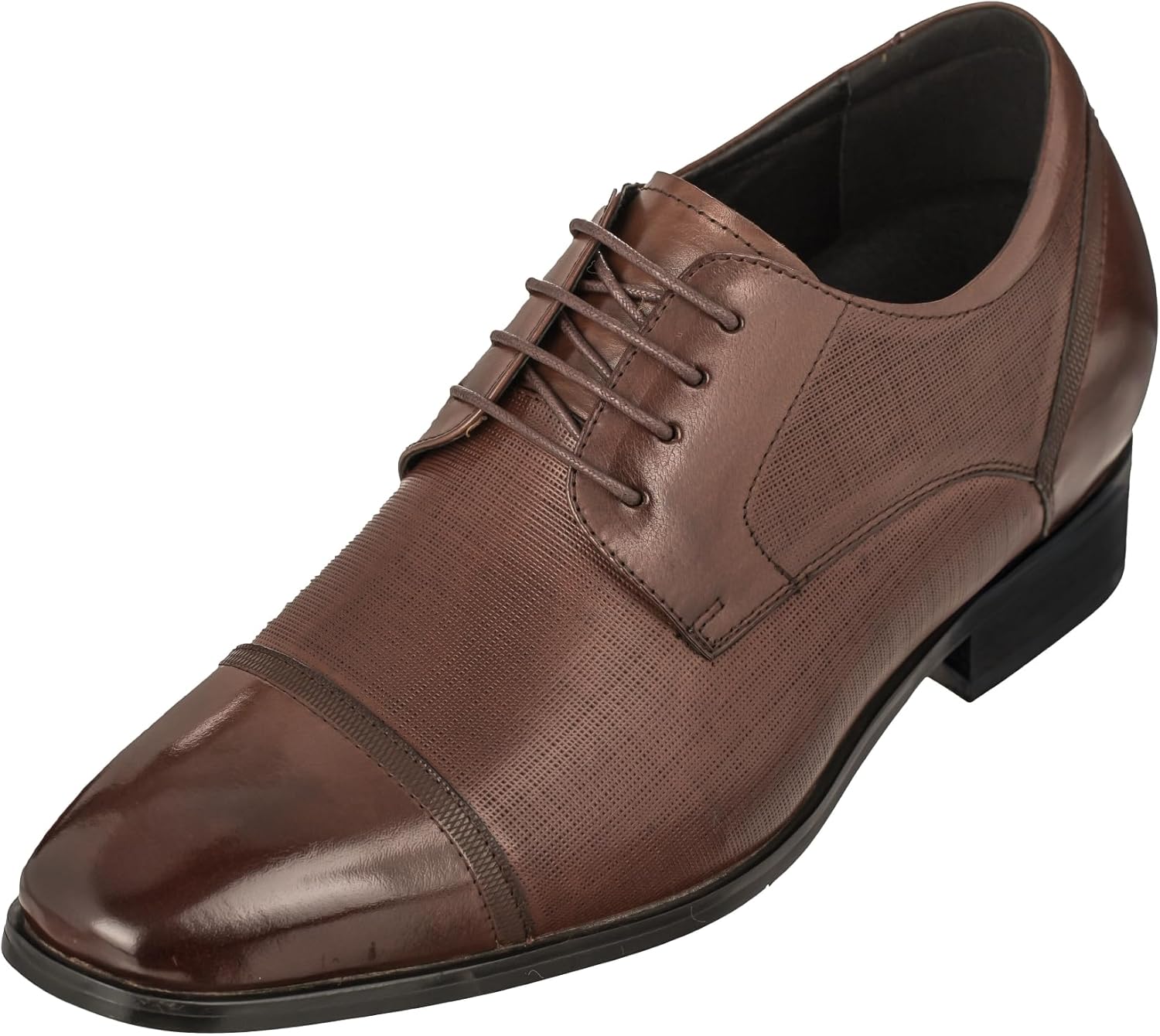 CALTO Men's Invisible Height Increasing Elevator Shoes - Dark Brown Premium Leather Lace-up Formal Oxfords - 3.2 Inches Taller - Y40551 - Size 9 D(M) US