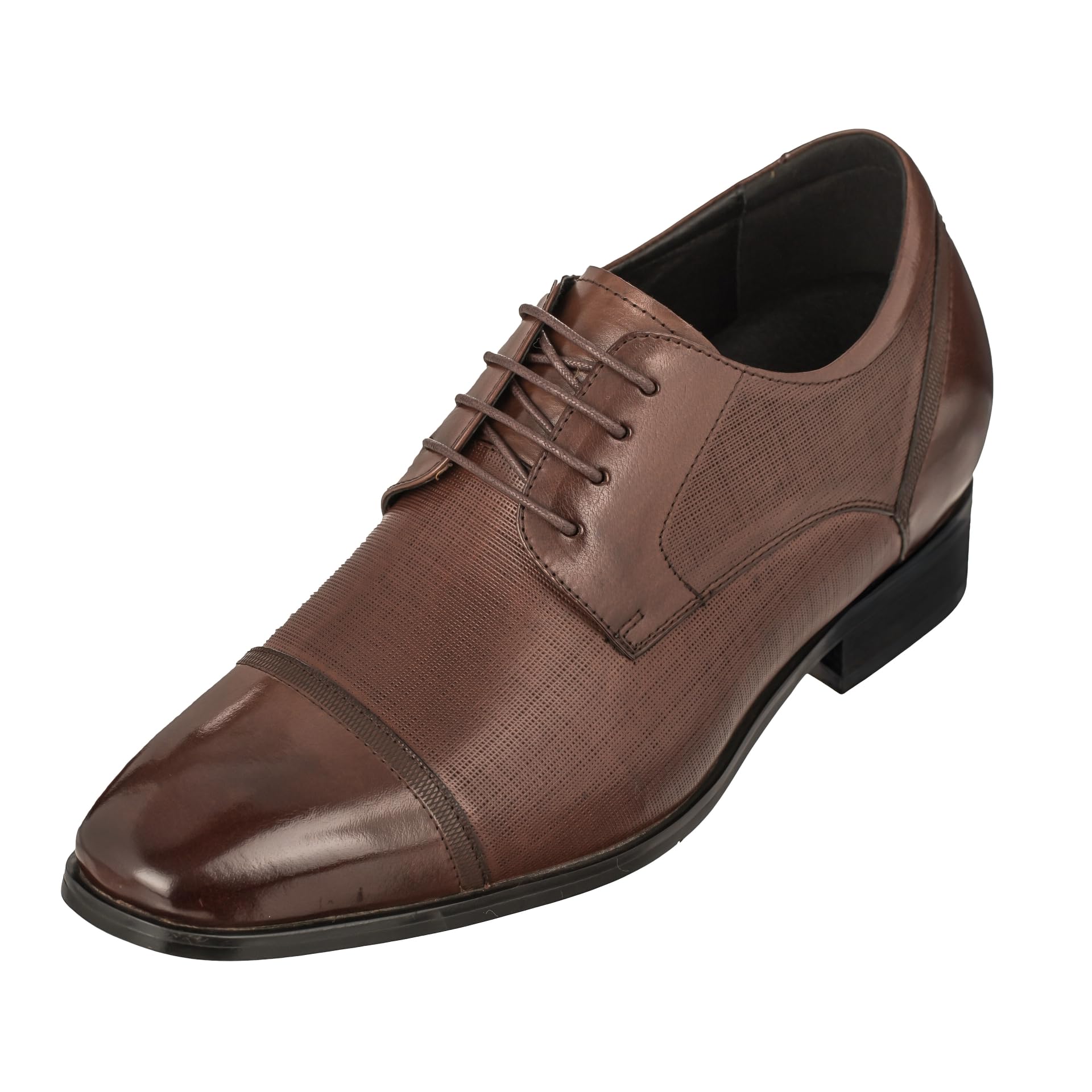 CALTO Mens Invisible Height Increasing Elevator Shoes - Dark Brown Premium Leather Lace-up Formal Oxfords - 3 2