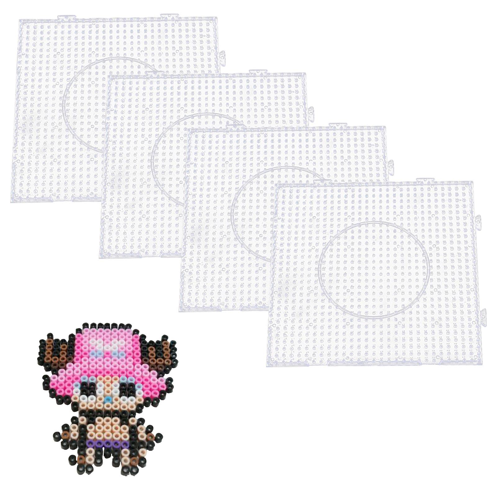 Ansodo 4 Pcs Plastic Hama Beads Pegboard, 5mm Large Square Interlocking Hama Bead Pattern Boards, Clear Fuse Beads Boards with Tweezers, for Kids Adults Develop Hands-on and Imaginative Ability