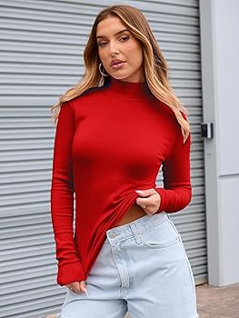 Abardsion Women's Long Sleeve Mock Turtleneck Shirts 2025 Fleece