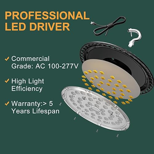 Miniatura 4 de ACOHOOK Luz LED UFO de alta bahía de 150 W, 21000 lm (Eqv.600 W MHHPS) luces LED de alta bahía, luces LED de alta bahía, 5000 K, enchufe de EE. UU