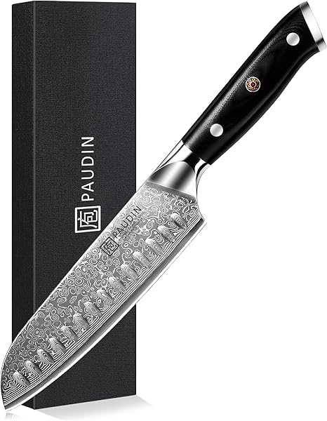 PAUDIN Damast Santokumesser 17cm mit ergonomischem G10 Griff