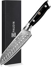 PAUDIN Santoku Damascus Knife 17 cm, Ultra Sharp Chef's Knife Made of 67 Layers Damascus Steel with Japanese VG10 Core, Professional Kitchen Knife with Ergonomic G10 Handle