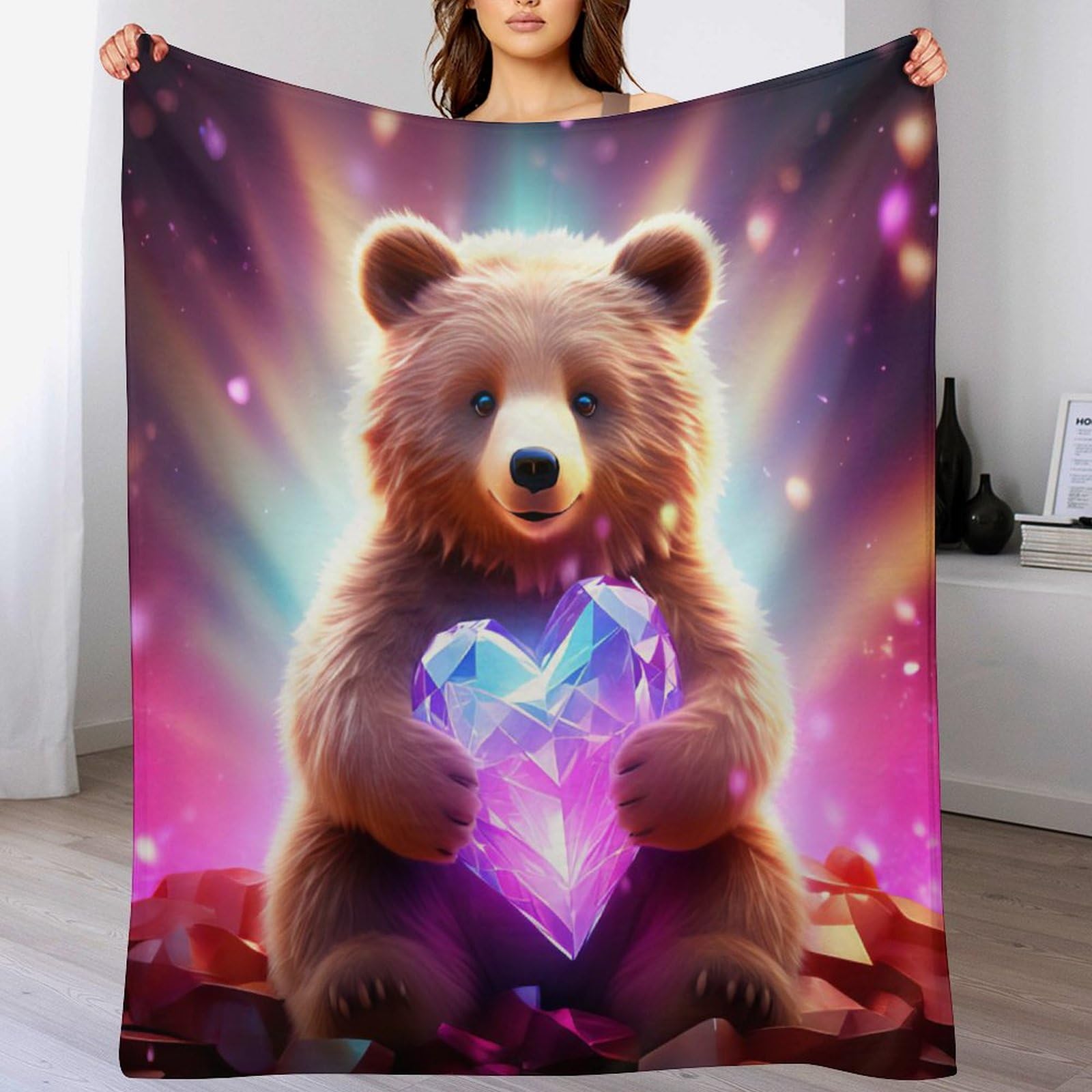 Couverture polaire ours 3D pour soirée cocooning salon