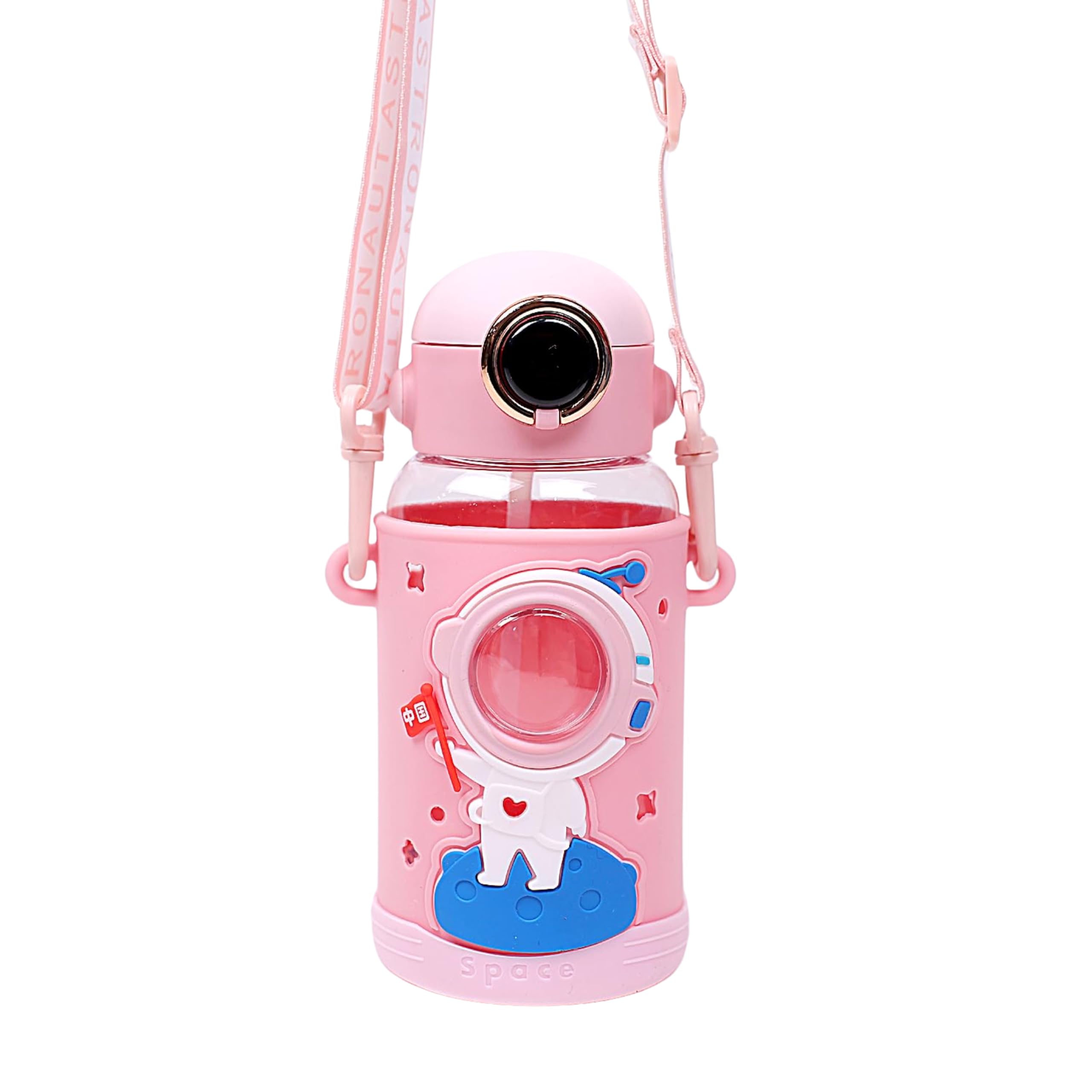 Astronaut Space Water Bottle with Strap & Soft Silicone Straw - 500 ml | Safe BPA Free Plastic Baby Sipper for 6+ Months Boy & Girl Kids | Outdoor & Leakproof Drinking-image-14