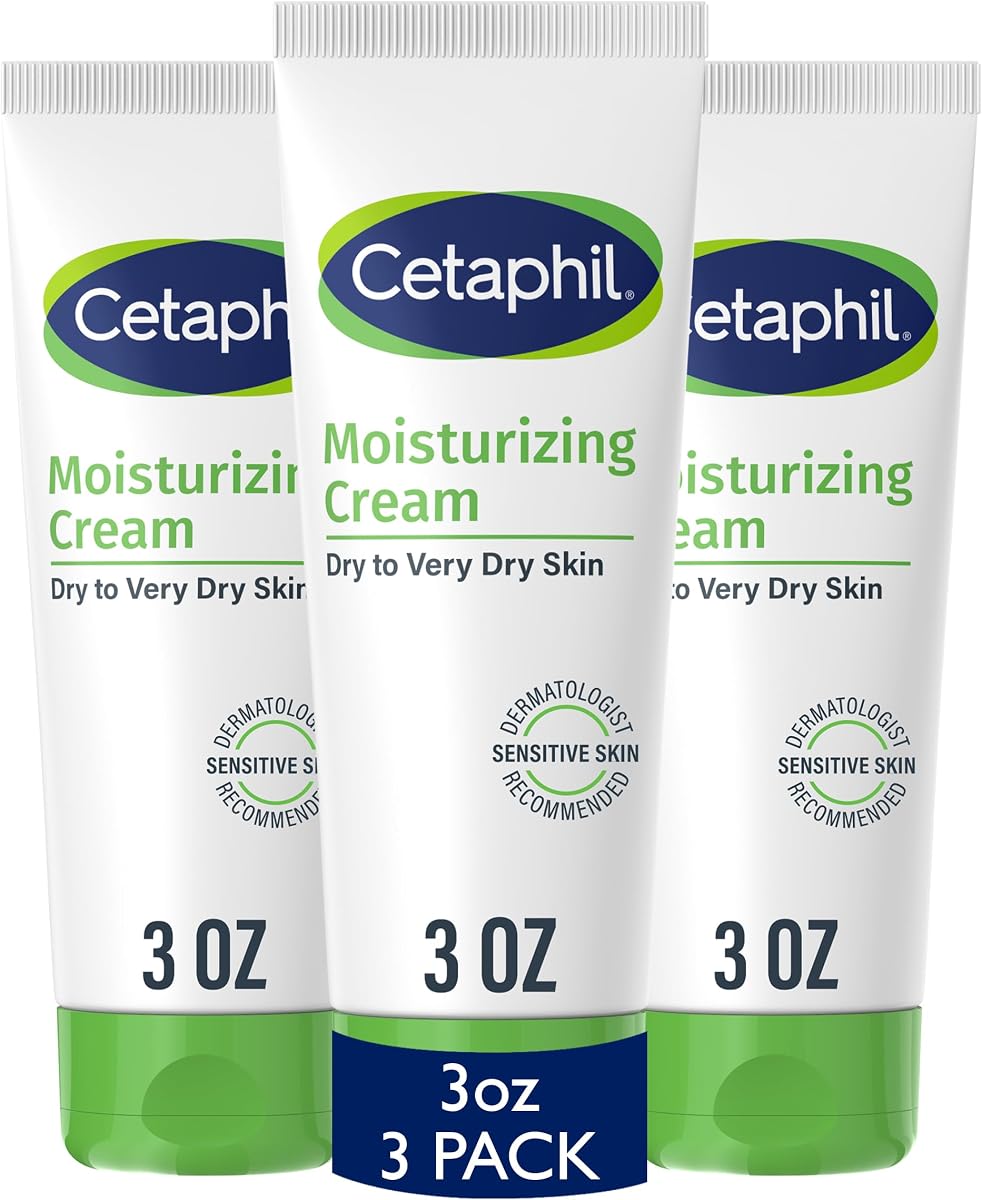 Cetaphil Moisturizing Cream Sensitive Skin, Fragrance Free, 3oz, 3ct | Face & Body Cream, Dry To Very Dry Skin, Non-Comedogenic, Fragrance Free, Dermatologist Recommended, Value 3-Pack