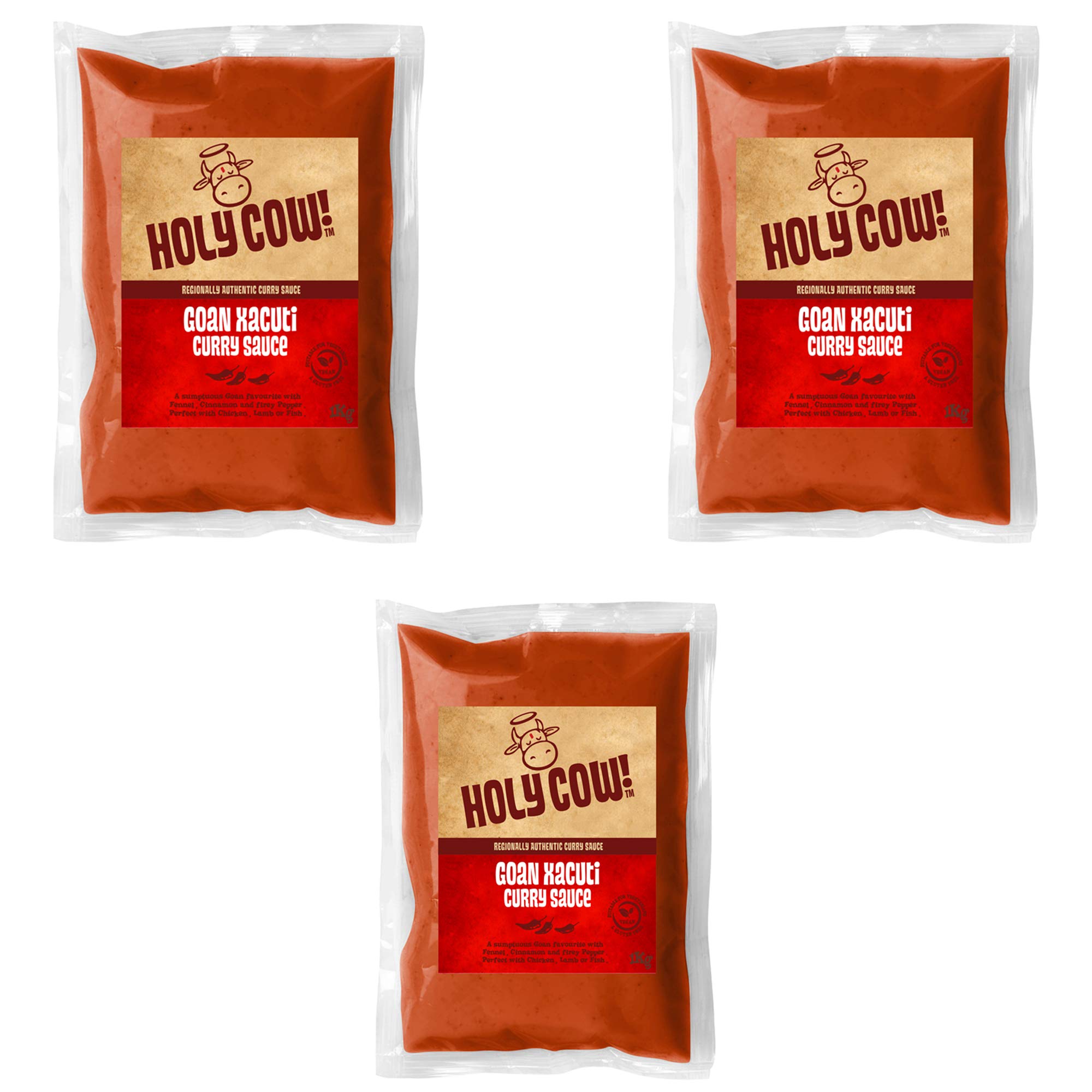 Holy Cow! Goan Xacuti Curry Sauce 1kg (3 x 1 Kg Pouches)