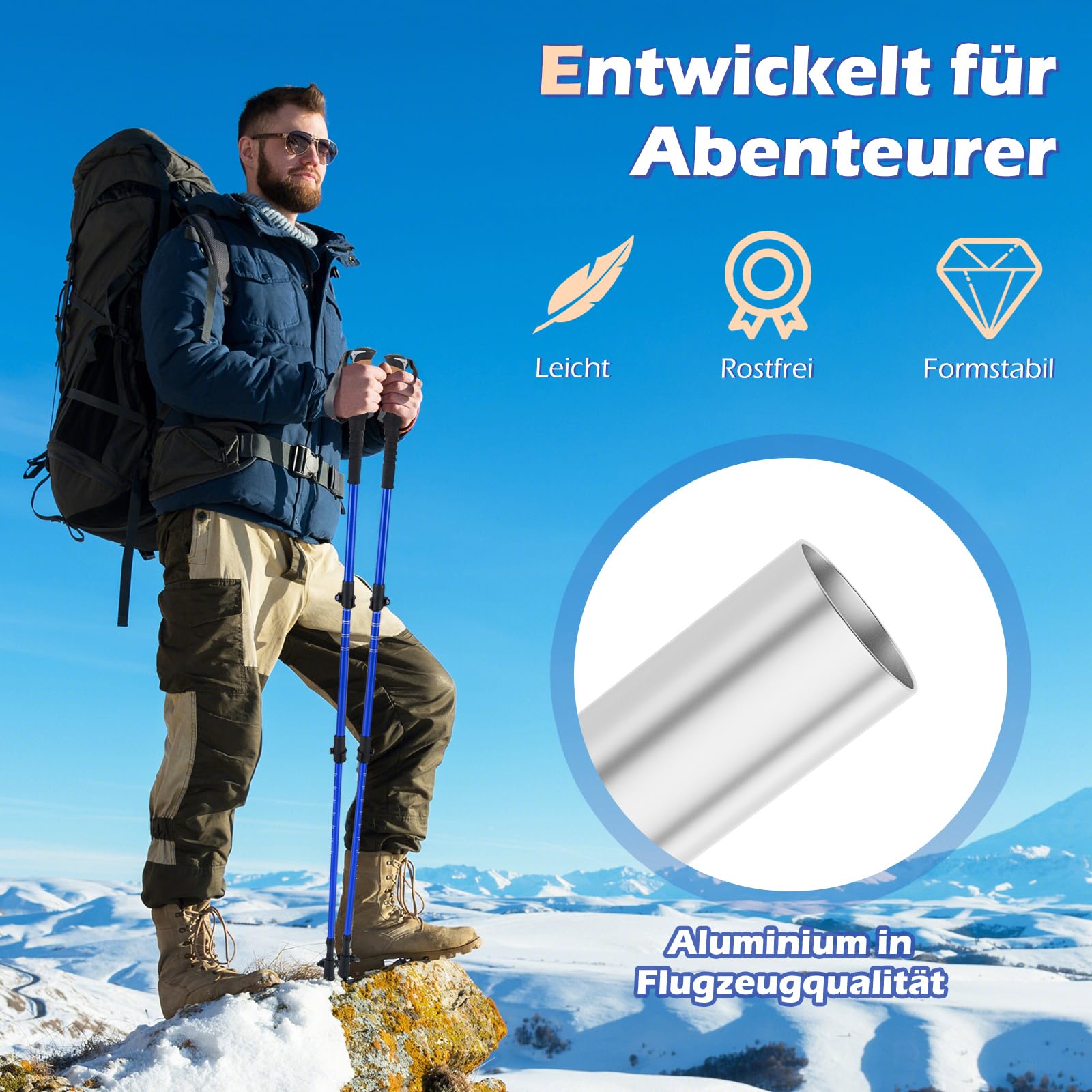 COSTWAY Wanderstöcke Teleskop Aluminium oder Carbon mit Korkgriff, Nordic Walking Stöcke für Damen und Herren, Leichte Trekkingstöcke zum Wandern, Trekking und Skitouren