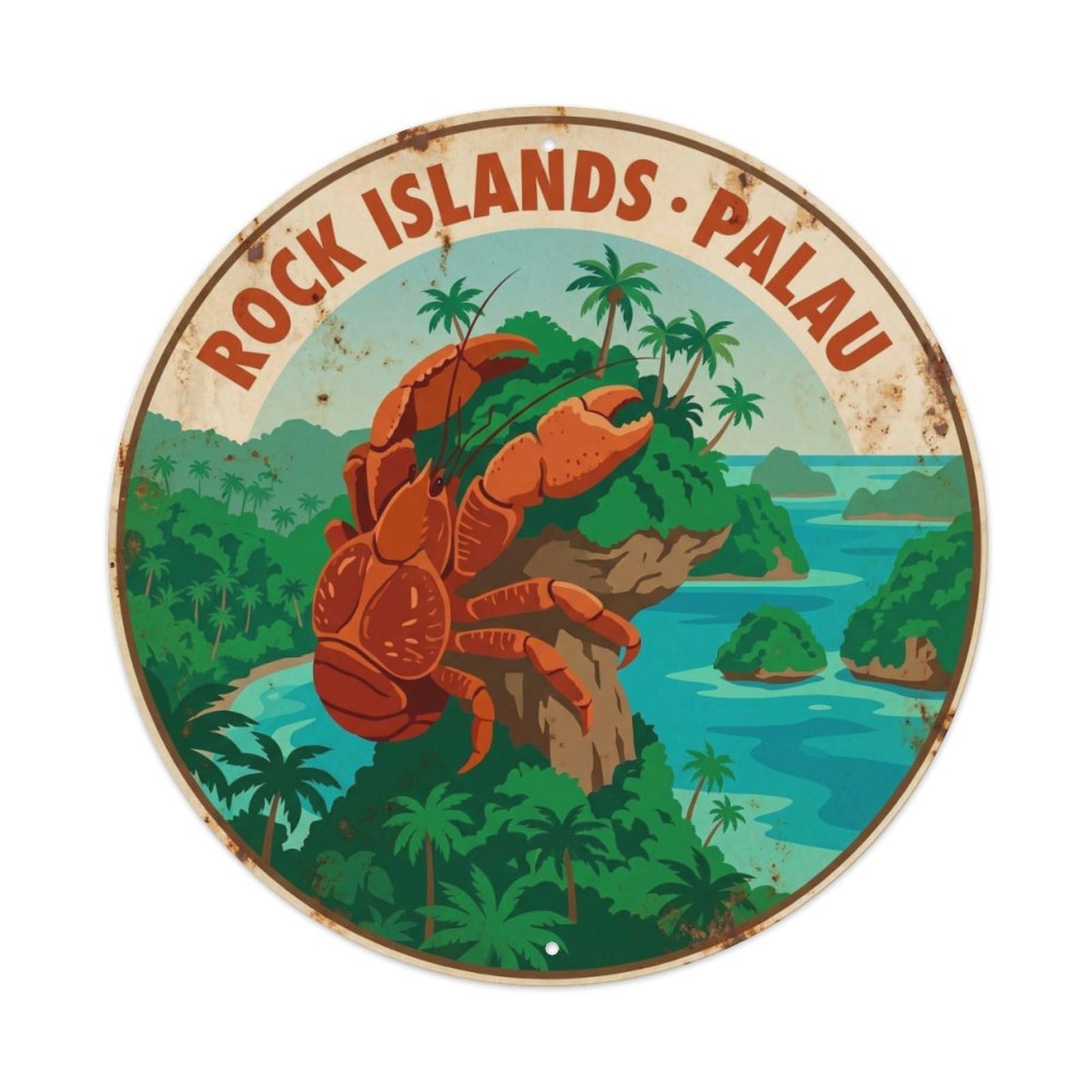 Olyhtr 8X8inch Classic Style Palau Coconut Crab Rock Islands Vintage Lagoon Metal Tin Sign