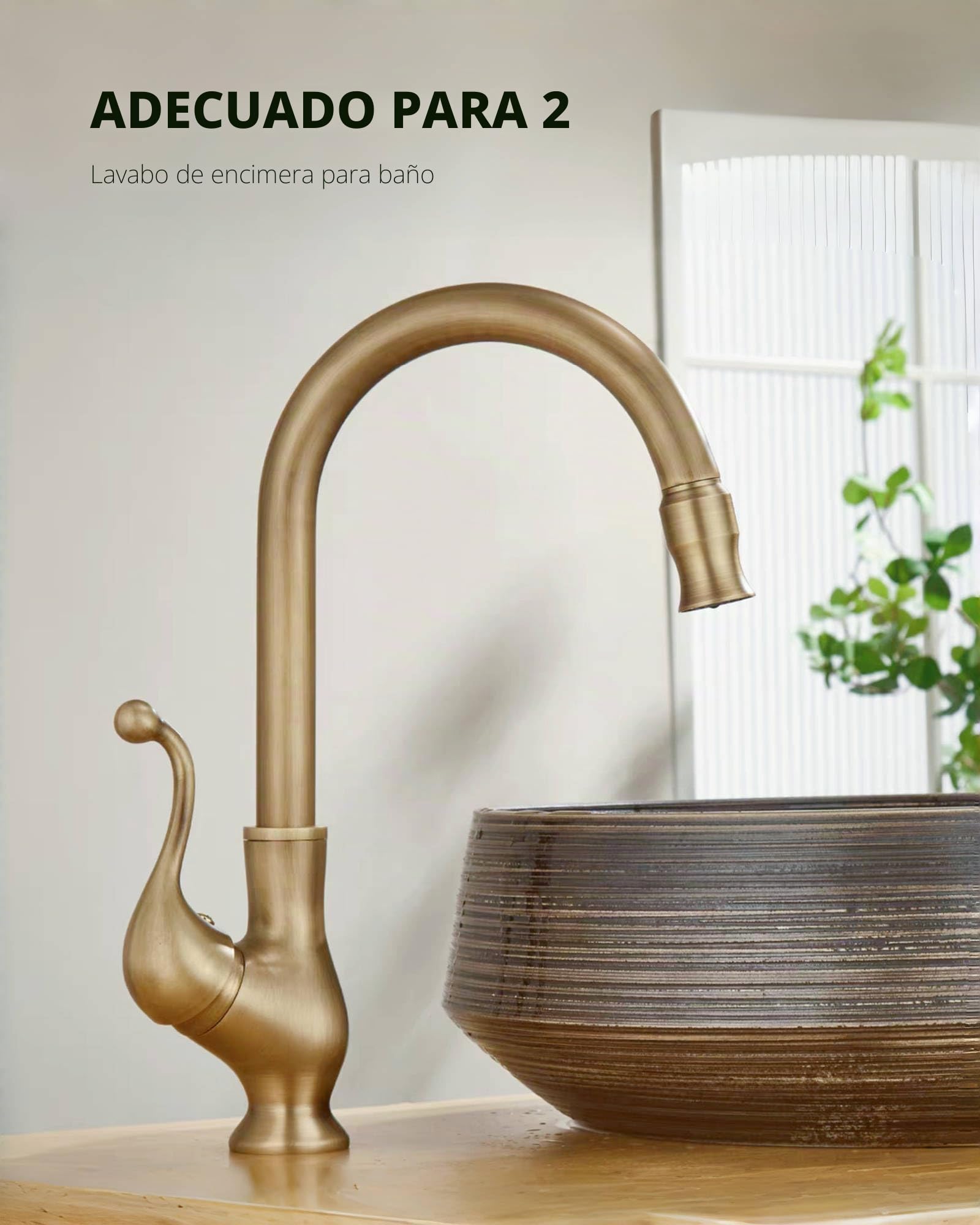 Grifo Cocina Alto Latón Antiguo, Mezclador Monomando Fregadero Bronce Retro, Giratorio 360° Griferia Lavabo Baño Cobre con Caño Alto de Arco