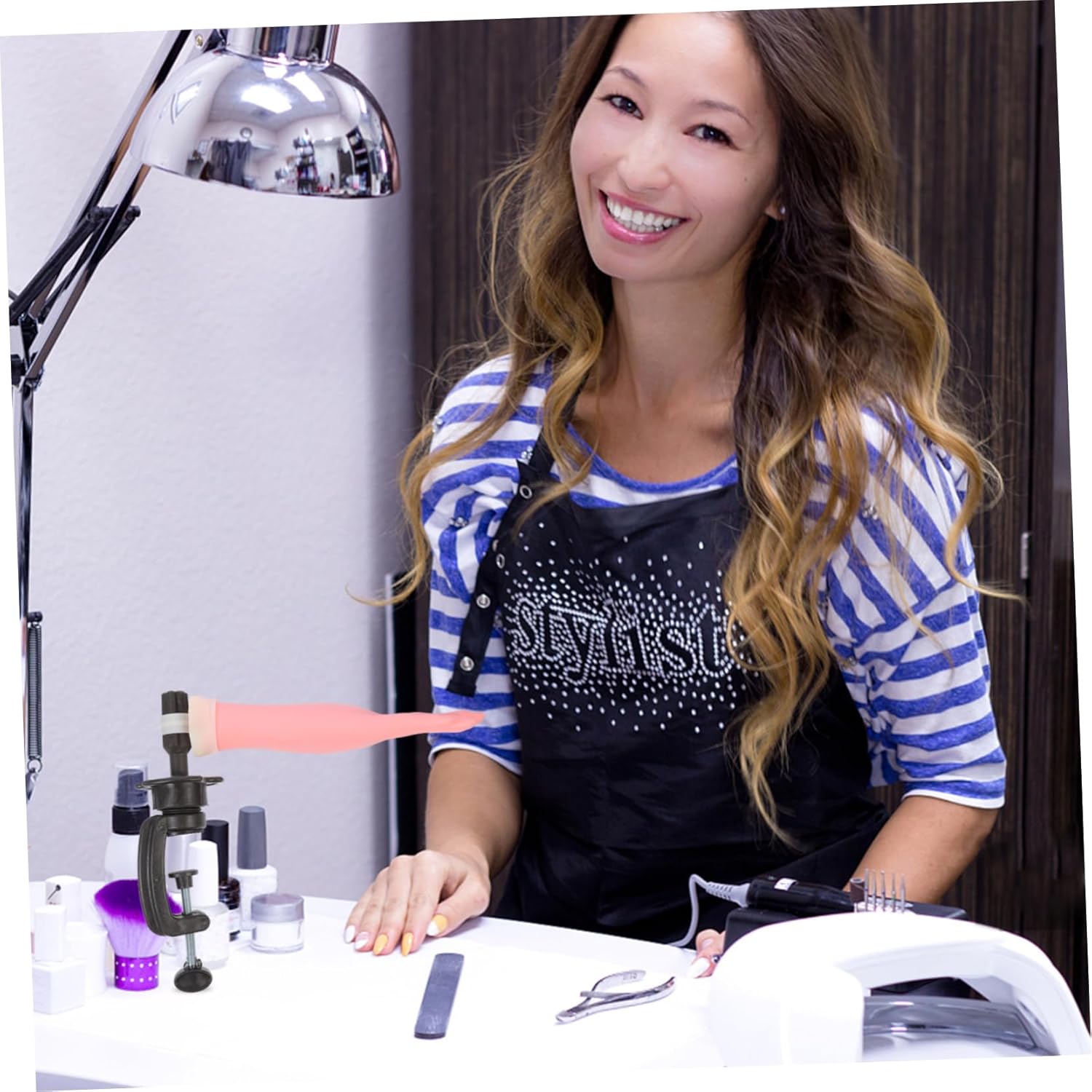 Manicure Practice Model with Adjustable Bracket Flexible Artificial Hand for Nail Training Realistic Fake Hand for DIY Manicure Supplies