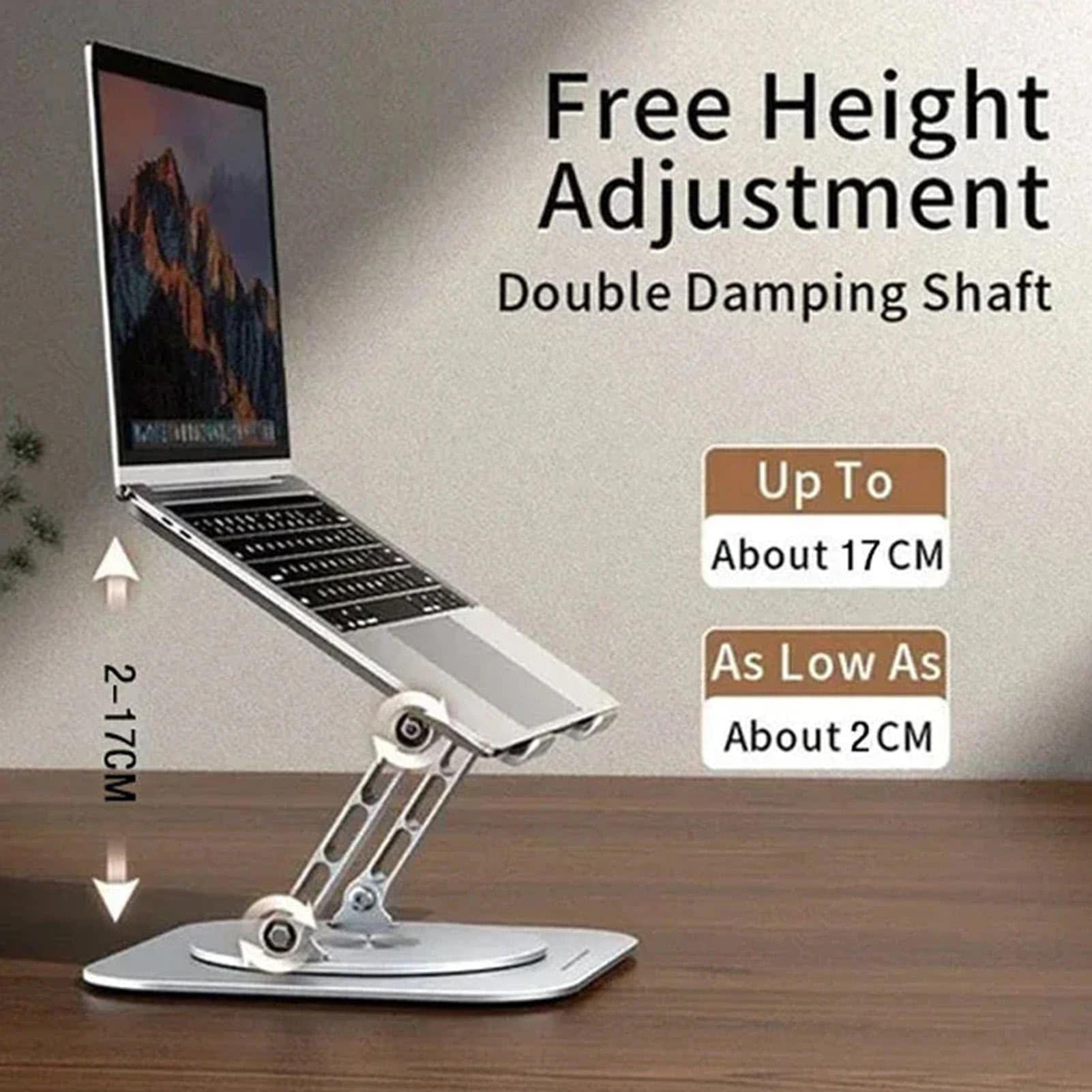 Supporto Per Laptop In Alluminio Con Base Rotante 360° E Porta Cellulare - Pieghevole, Ergonomico, Per PC 10-17,3''