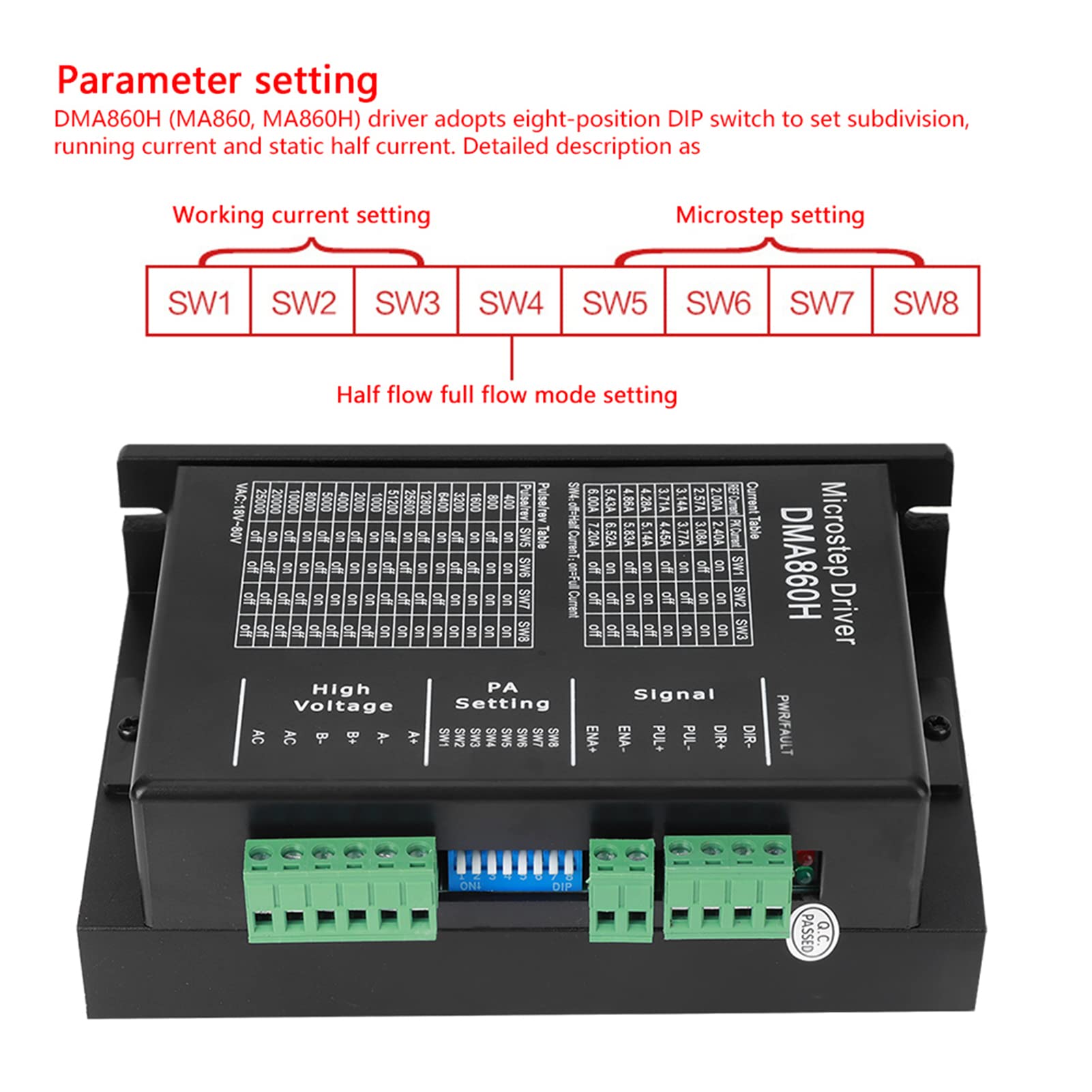 Oumefar 1pc DMA860H Motor Driver 2 4 7 2A Digital CNC 32 Bit 18 80VAC Motor Driver Ultra Low Noise for Machine Equipment
