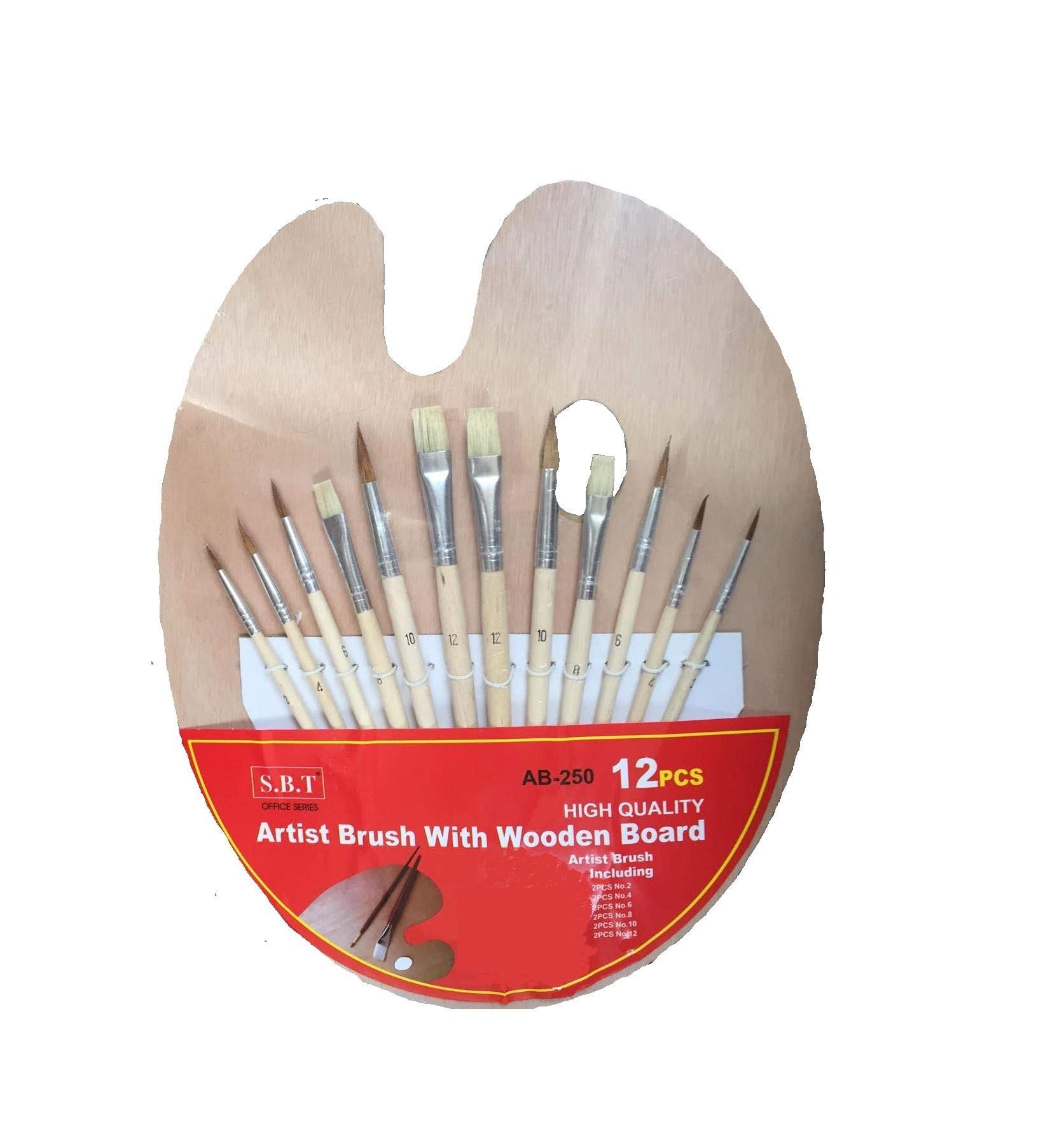 12 pieces artist paint brush with wooden board