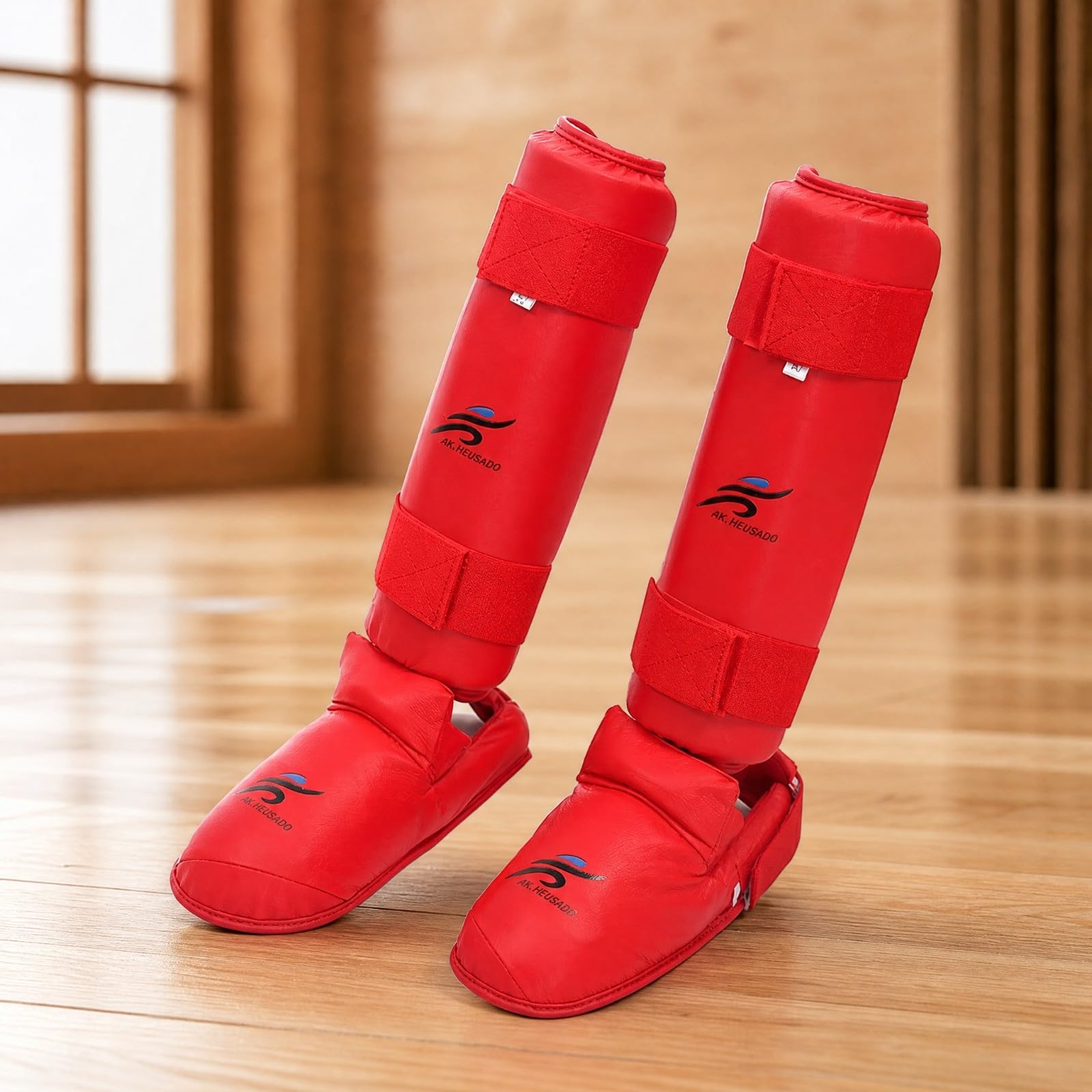 Protège-Tibia et Cvre-Pied Karaté Léger Protège-Tibia avec Sangles à Scratch Réglable pr Pratiquan D'ar Martiaux, Sparring