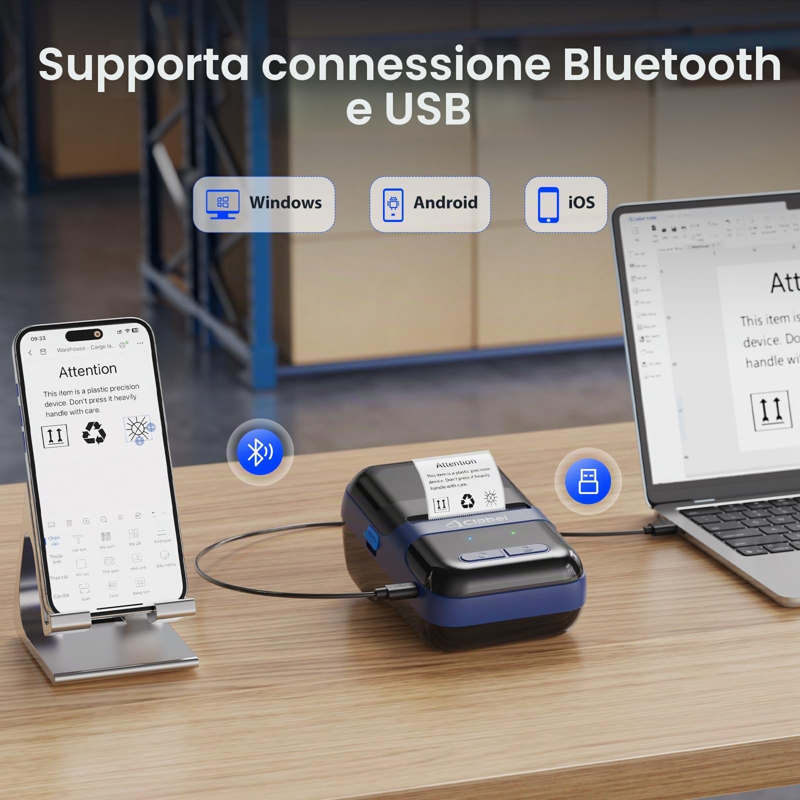 CLABEL Mini Stampante Etichette Portatile: 230B Bluetooth Termica Etichettatrice Adesive Codice a Barre Compatibile con iOS e Android Label Printer con 3 Rotolo di Etichette per Ufficio(230B-Nero)