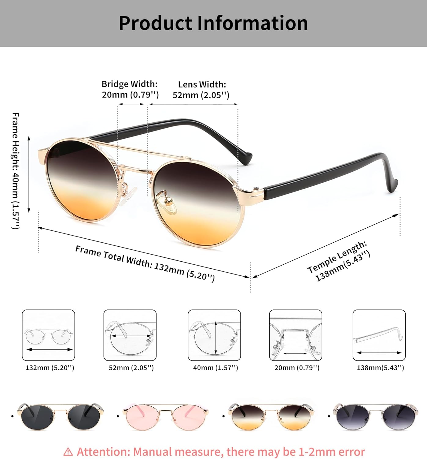 FEISEDY Classic Trendy Oval Sunglasses Women Men Cute Small Shade Metal Frame Sunnies B0264 - Image 5