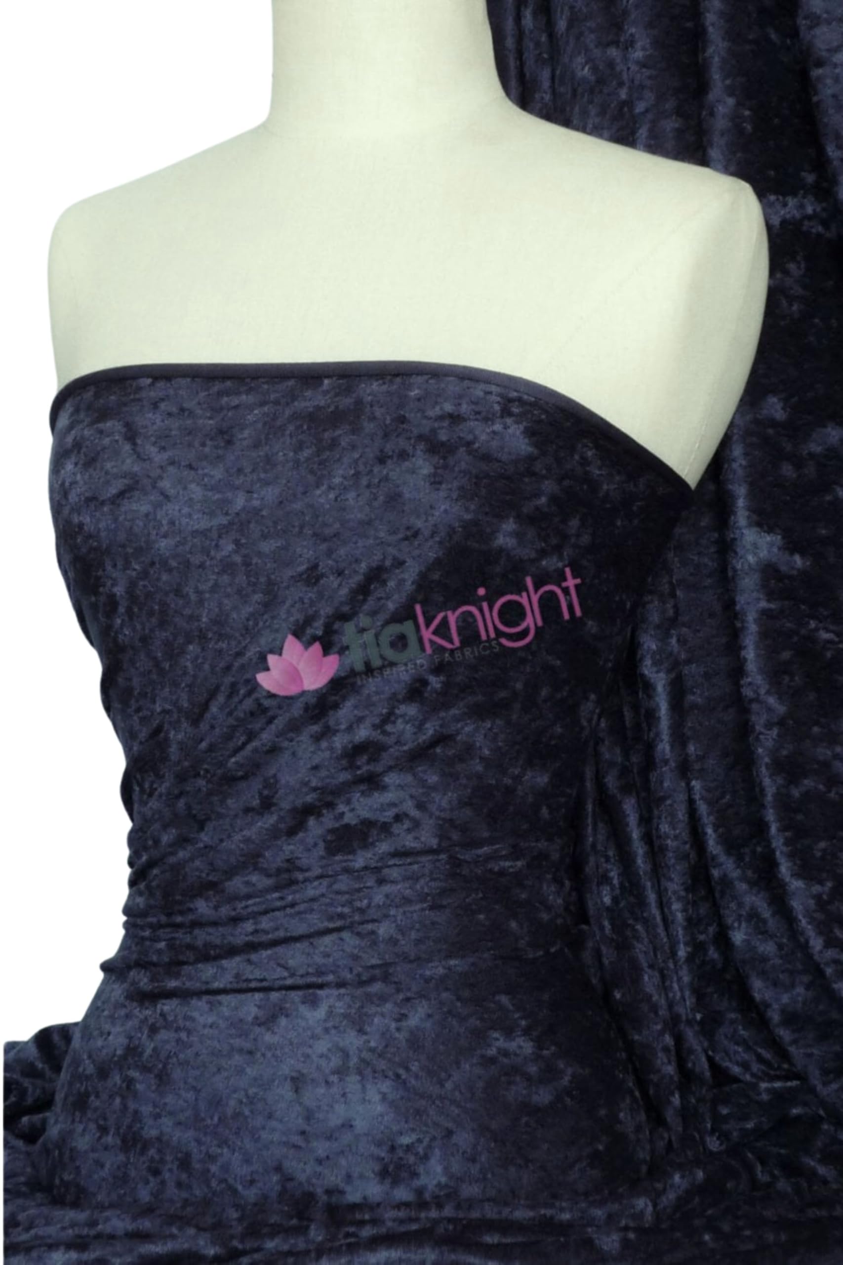 Tia Knight Midnight Navy Crushed Velvet Stretch Material | Soft Furnishing, Craft Velour & Dressmaking Fabric | Same Day Dispatch | Sold By The Metre | By Q156 (Midnight Navy)
