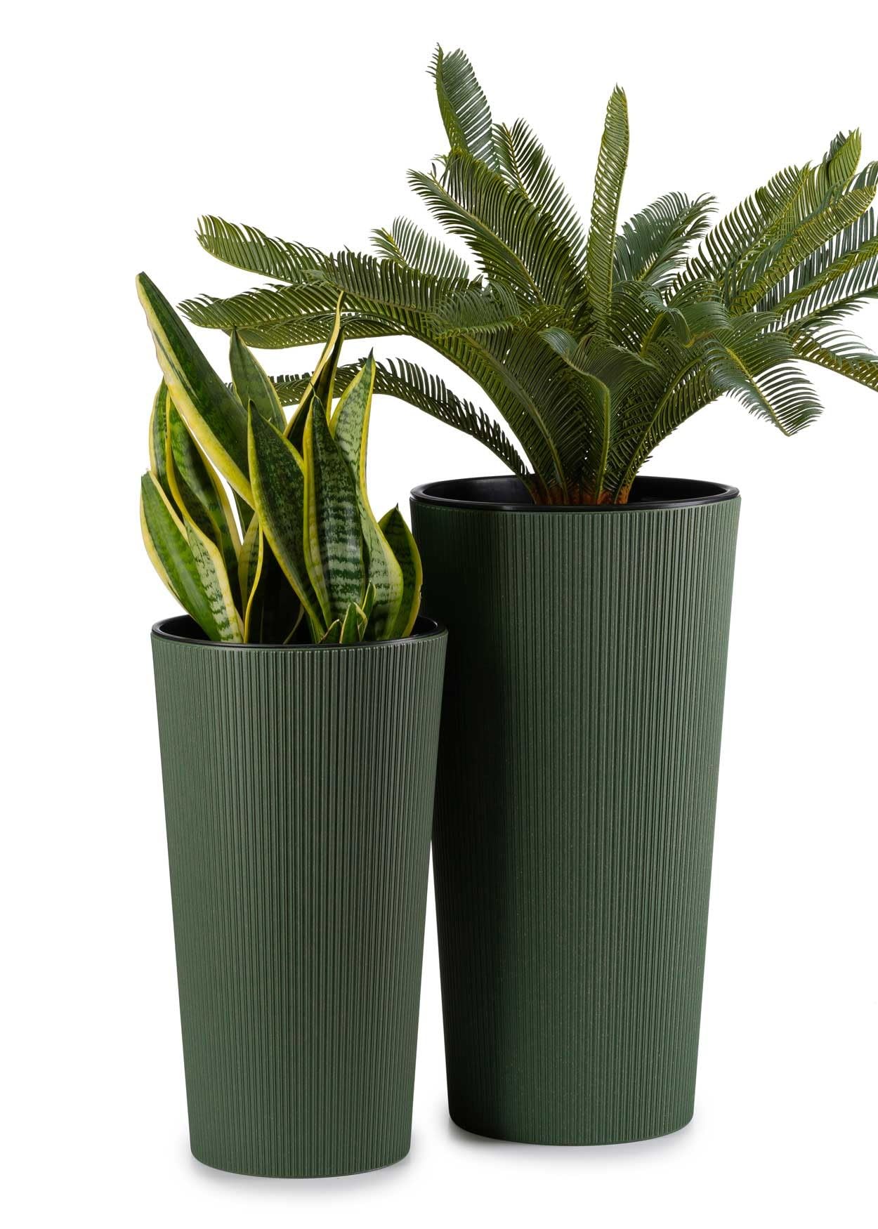2X Vaso da Fiori Grande con Inserto per Piante | Vaso da Fiori Grande Verde in Plastica per Decorazione Soggiorno o Giardino | Set di 2 Vasi da Fiori (30xh57cm & 25xh46)