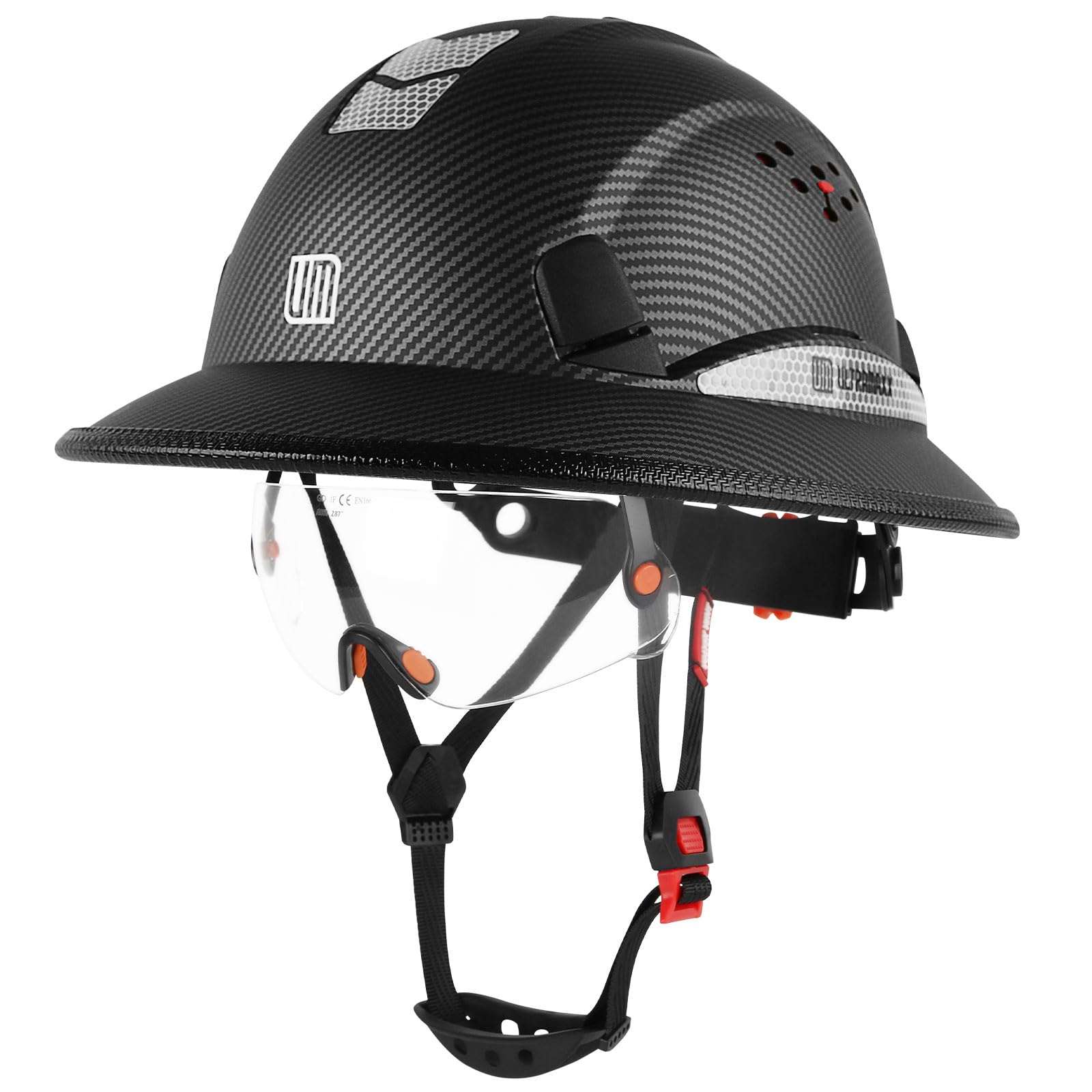 UM ULTRAMAXX Schutzhelm mit Vollkrempe und integriertem Visier, ANSI Z89.1 OSHA-zugelassener Bauschutzhelm mit Kinnriemen für Damen und Herren